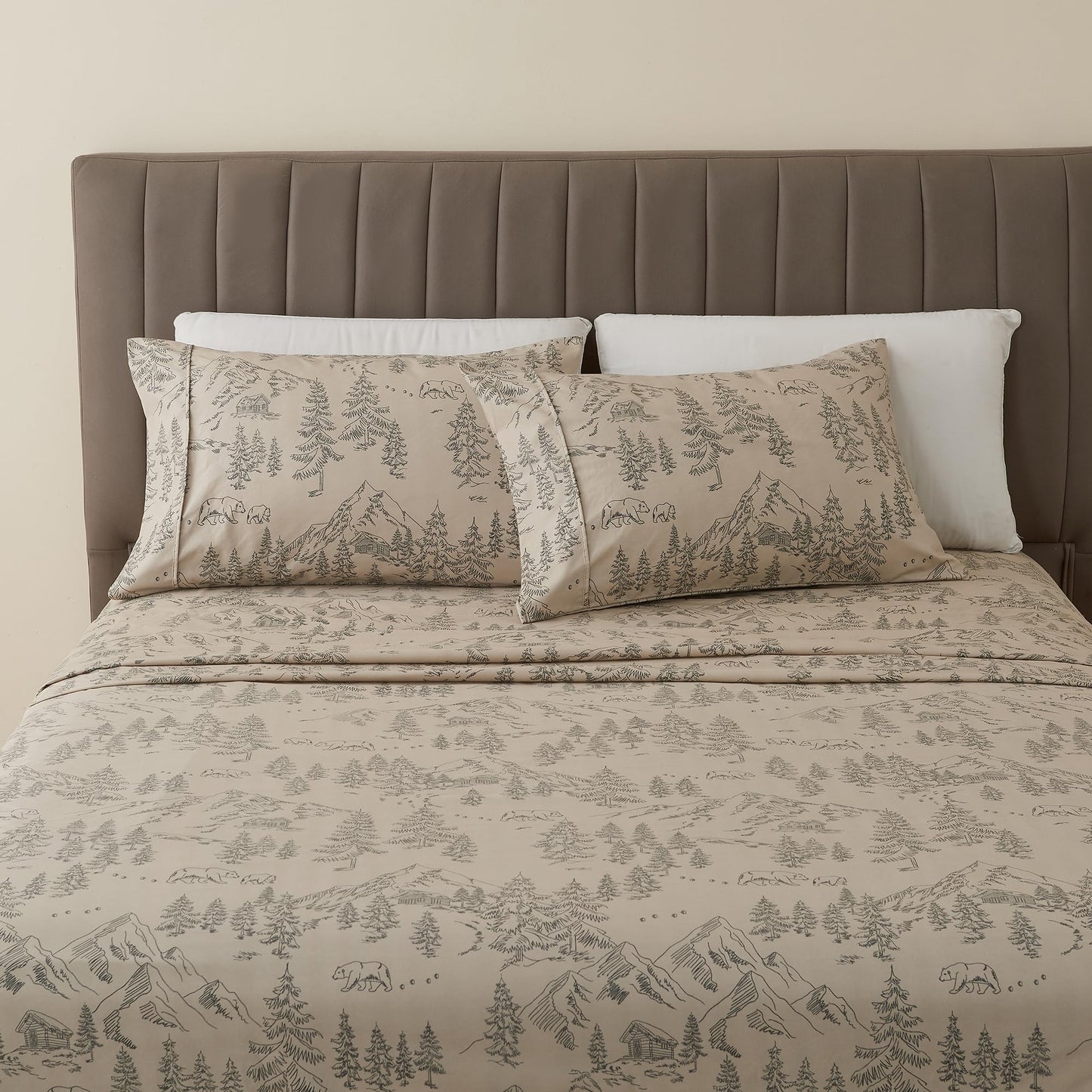 Great Bay Home Twin Size Microfiber Sheet Set - 3-Piece Lodge Bed Sheets - Ultra-Soft and Smooth Brushed Microfiber Woodland Decor Bedding (Bear Mountain)