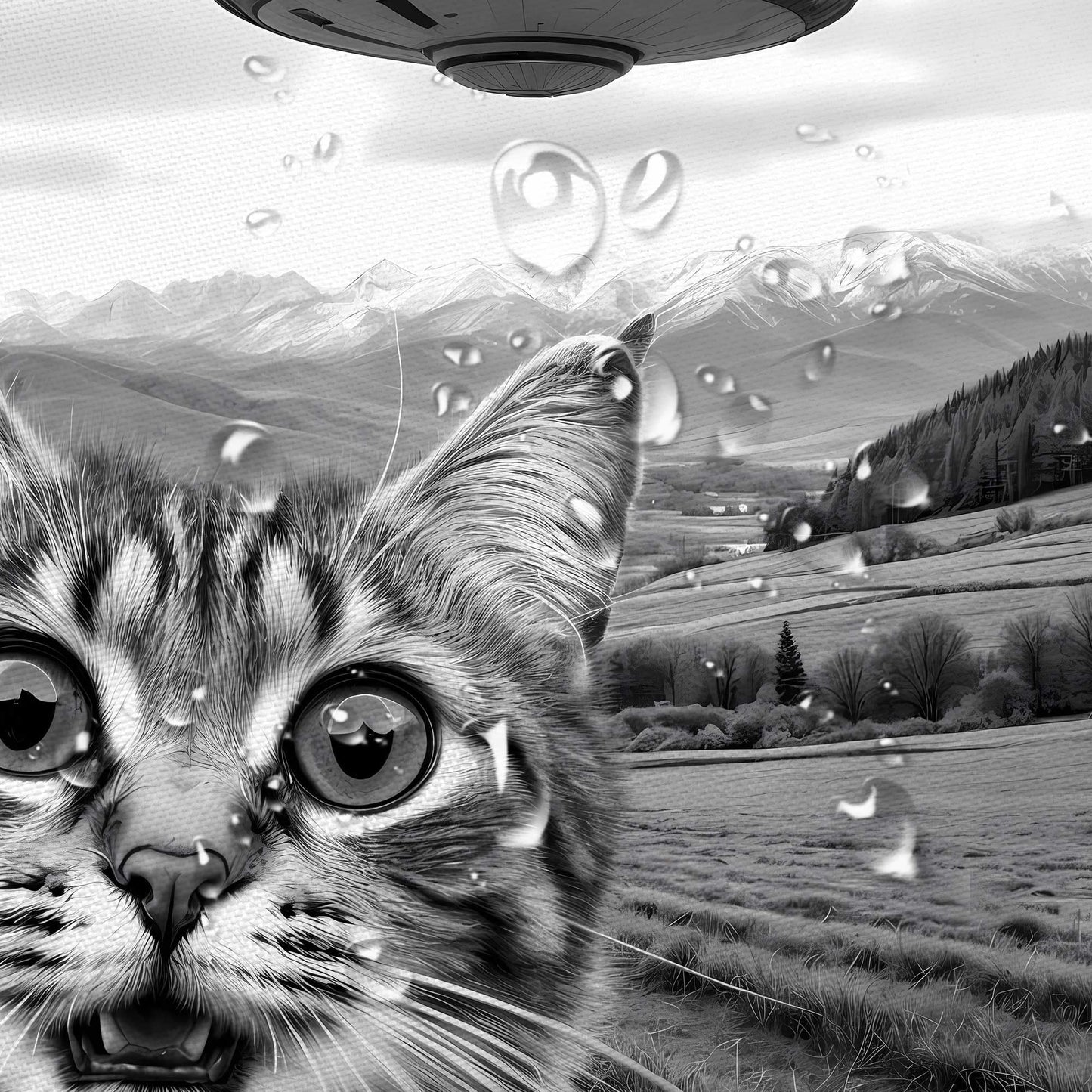 JAWO Funny Shower Curtain, Hilarious Selfie Cat Waterproof Bath Curtain, Modern Gray Country Scene Fun Cute Gray Cat UFO Bathroom Decor, 72X72 INCH with Hooks