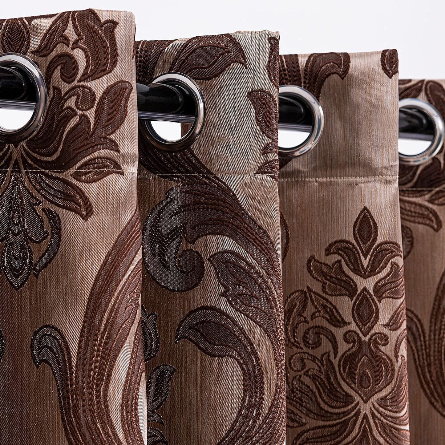 NAPEARL Brown Curtains for Living Room, Jacquard Curtain Drapes for Windows 84 Inch Length, Grommet Damask Curtains for Bedroom (2 Panels, Each 52 x 84 Inches)