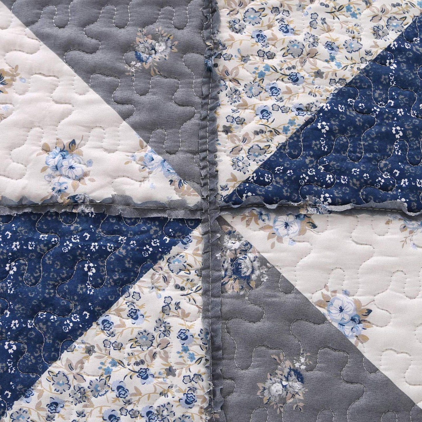 Full Queen Size Patchwork Quilt Set Grey Floral Reversible Quilted Bedspread Coverlet Set 3-Piece Lightweight Comforter Stitched Quilt Bedding Set Bed Sheet Set Cover Blanket with 2 Pillow Shams