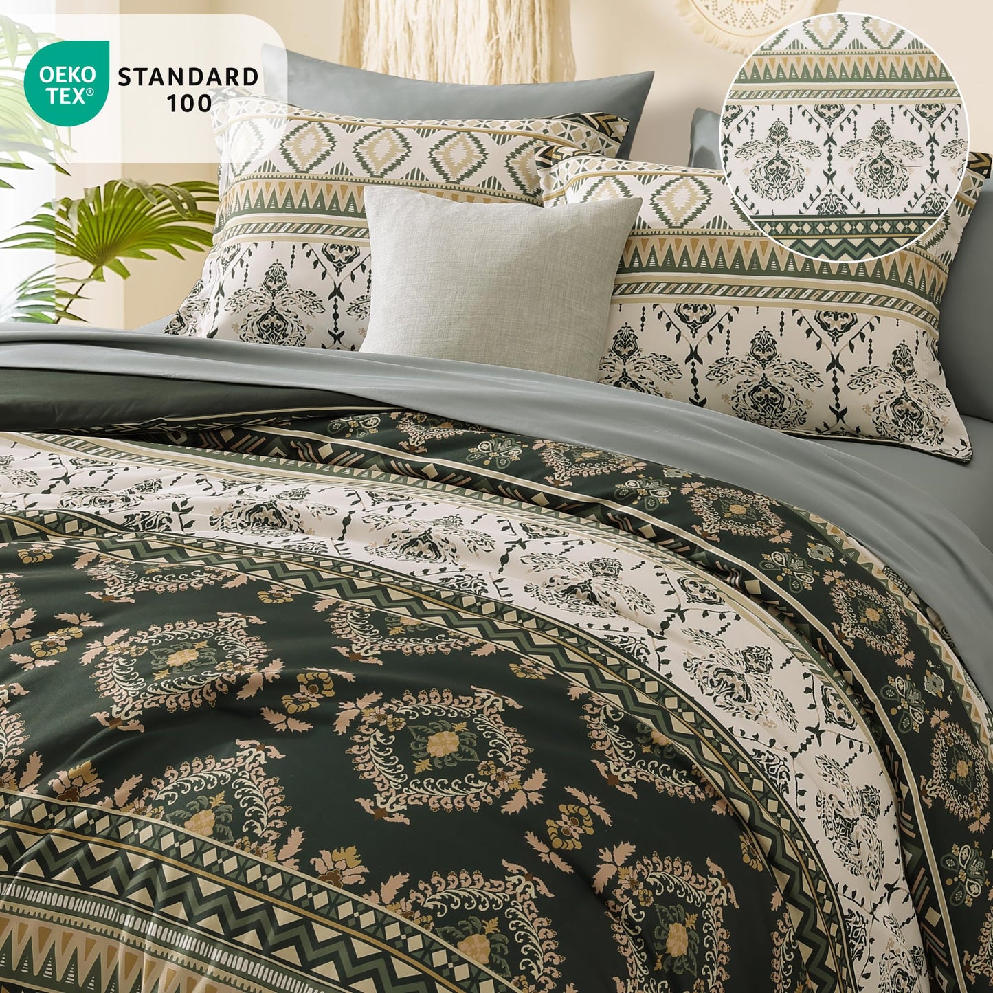Geniospin King Size Comforter Set- 7 Pieces Boho Bed in a Bag, Western Bedding Set for All Seasons, Soft Aztec Bedding, Lightweight Comforter Bed Set with Sheets, Pillowcases & Shams