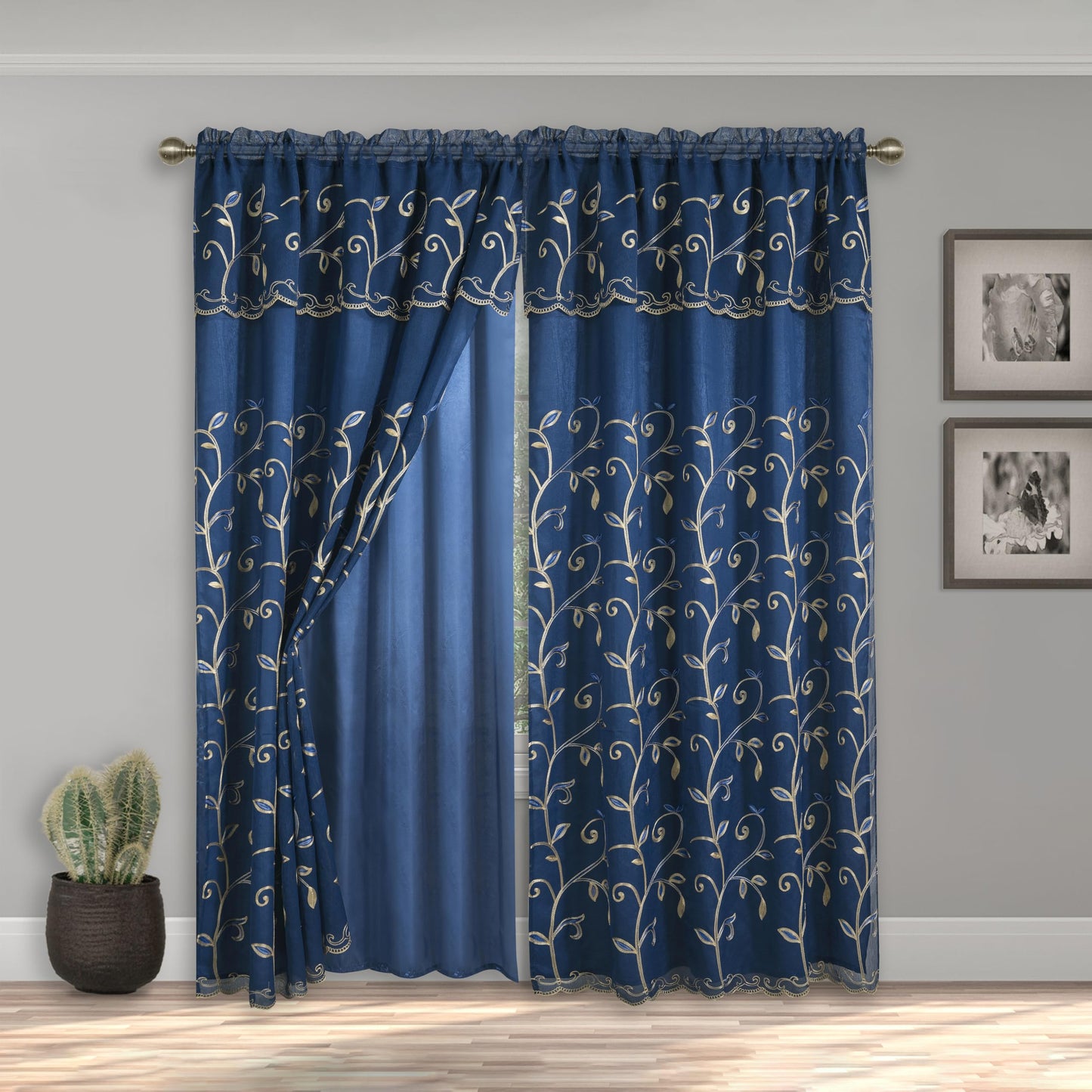 Elegant Comfort Luxury Curtain/Window Panel Set with Attached Valance and Backing 54" X 84 inch (Set of 2), Navy