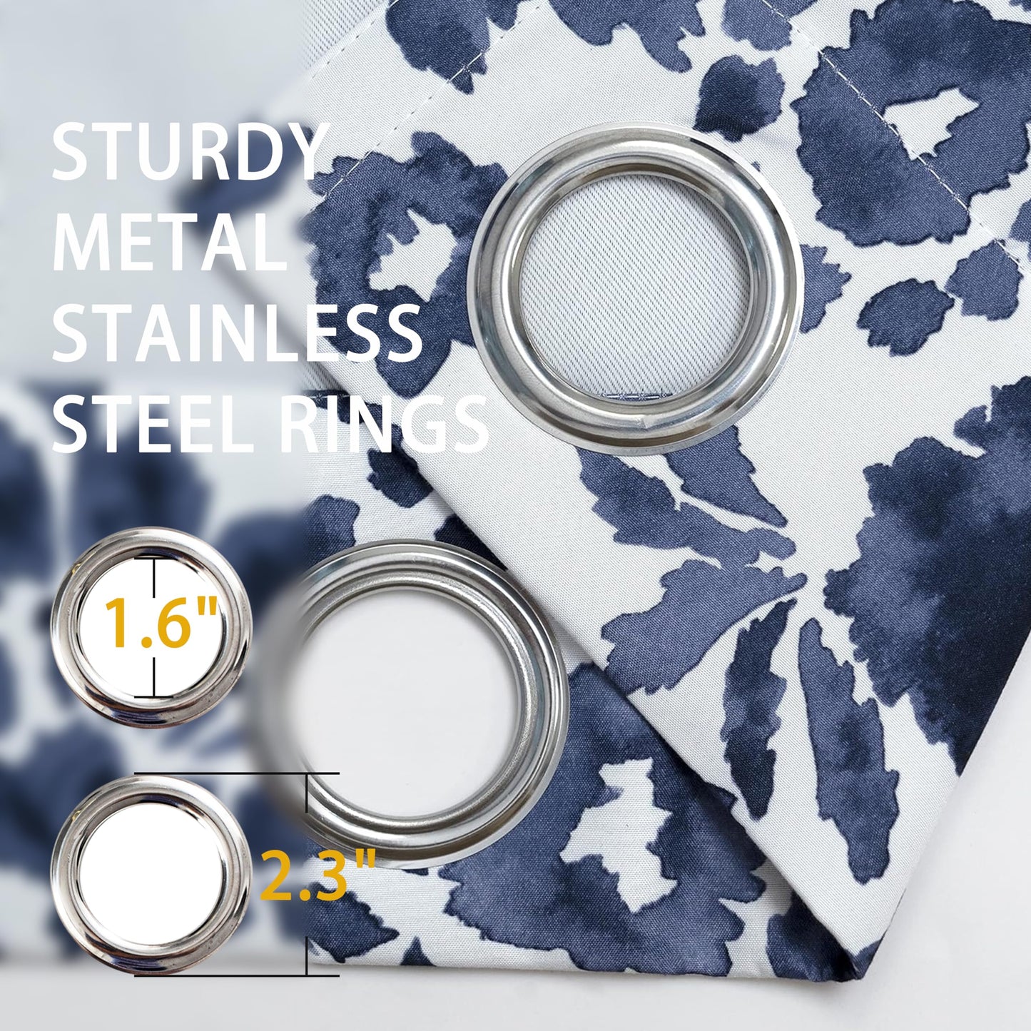 DriftAway Julia Blackout Curtains for Bedroom Navy Floral Watercolor Pattern Double Layer Thermal Insulated Sound Reducing Room Darkening Drapes for Living Room Grommet 2 Panels Each W52 x L84 Navy