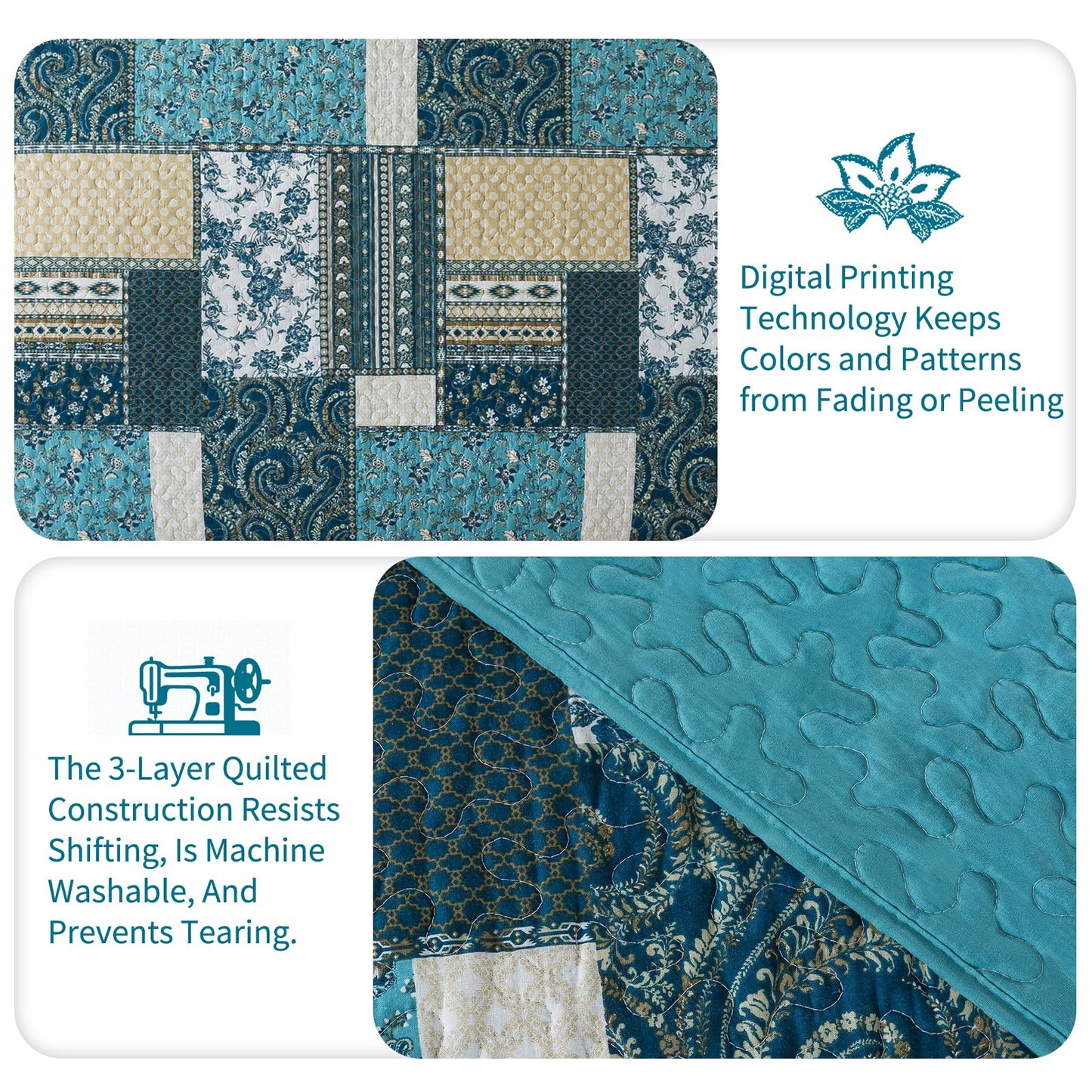 TWINRUN California King Quilt, Cotton California King Quilt Sets (108 X 118 Inch), 3 Piece Farmhouse Patchwork Bedspread, Lightweight Oversized King Quilt Coverlet for All-Season