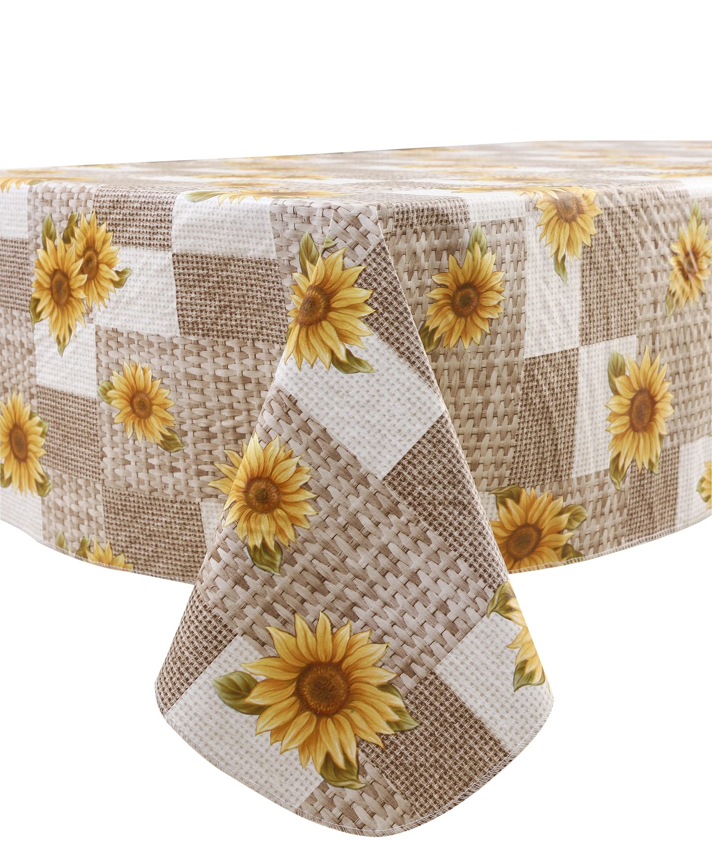 LIBERECOO Vinyl Tablecloth with Flannel Backing, Sunflower 60 x 84 Inch Rectangluar Tablecloths Stain-Resistant Waterproof Plastic Table Cover for Indoor/Outdoor