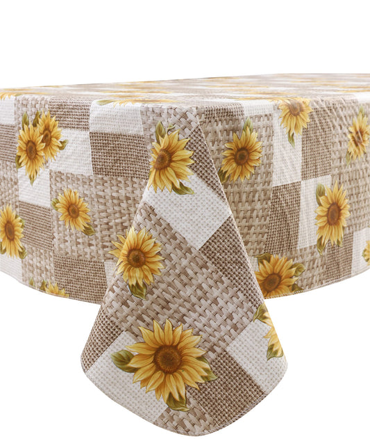 LIBERECOO Vinyl Tablecloth with Flannel Backing, Sunflower 60 x 84 Inch Rectangluar Tablecloths Stain-Resistant Waterproof Plastic Table Cover for Indoor/Outdoor