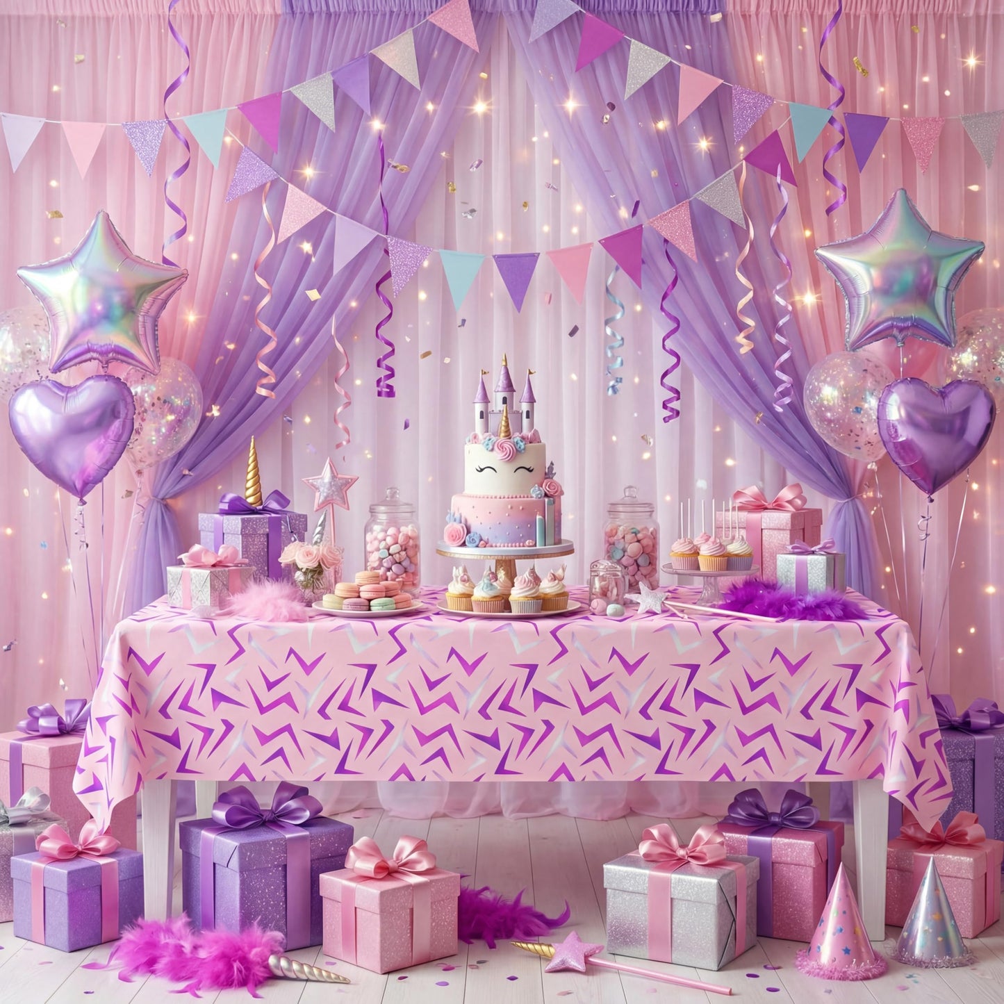 Gilprop 2 Pcs Kpop Pink Lightning Crack Birthday Party Tablecloth Decorations Purple Energy Pattern 108 x 54 Inch Plastic Tablecover Korean Idol Movie Decor for Kid Birthday Graduation Baby Shower