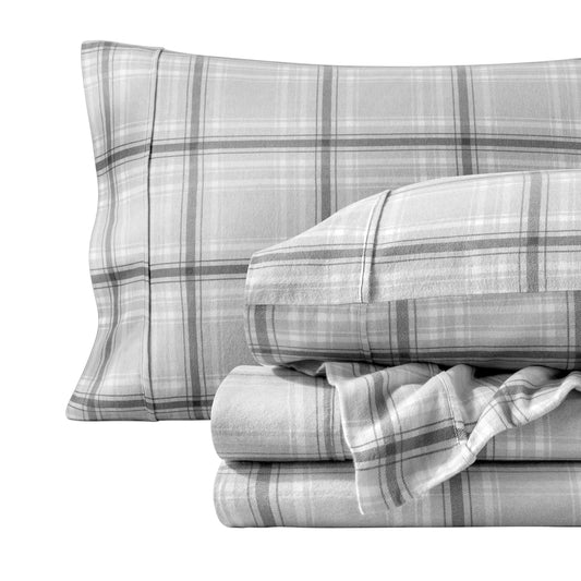 Bare Home Flannel Sheet Set Prints, 100% Cotton, Velvety Soft Heavyweight - Double Brushed Flannel for Extra Softness & Comfort - Deep Pocket - Bed Sheets (Queen, Tartan Plaid)