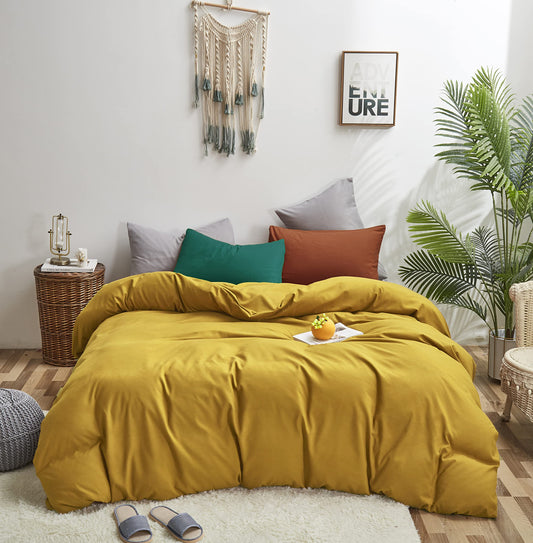 Luxlovery Mustard Yellow Comforter Set Queen Modern Bright Yellow Bedding Comforter Set Full Soft Cozy Breathable Quilts 1 Yellow Comforter+1 Green 1 Caramel Pillowcase for Adults Kids