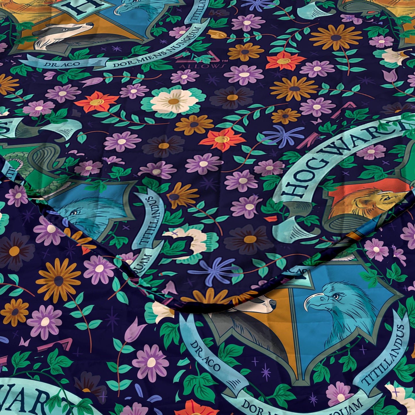 Harry Potter Botanical Crests Twin Quilted Throw Blanket Adults Boys Girls, Soft Lightweight Bedding for Bed, or Couch, 60 x 90 inches
