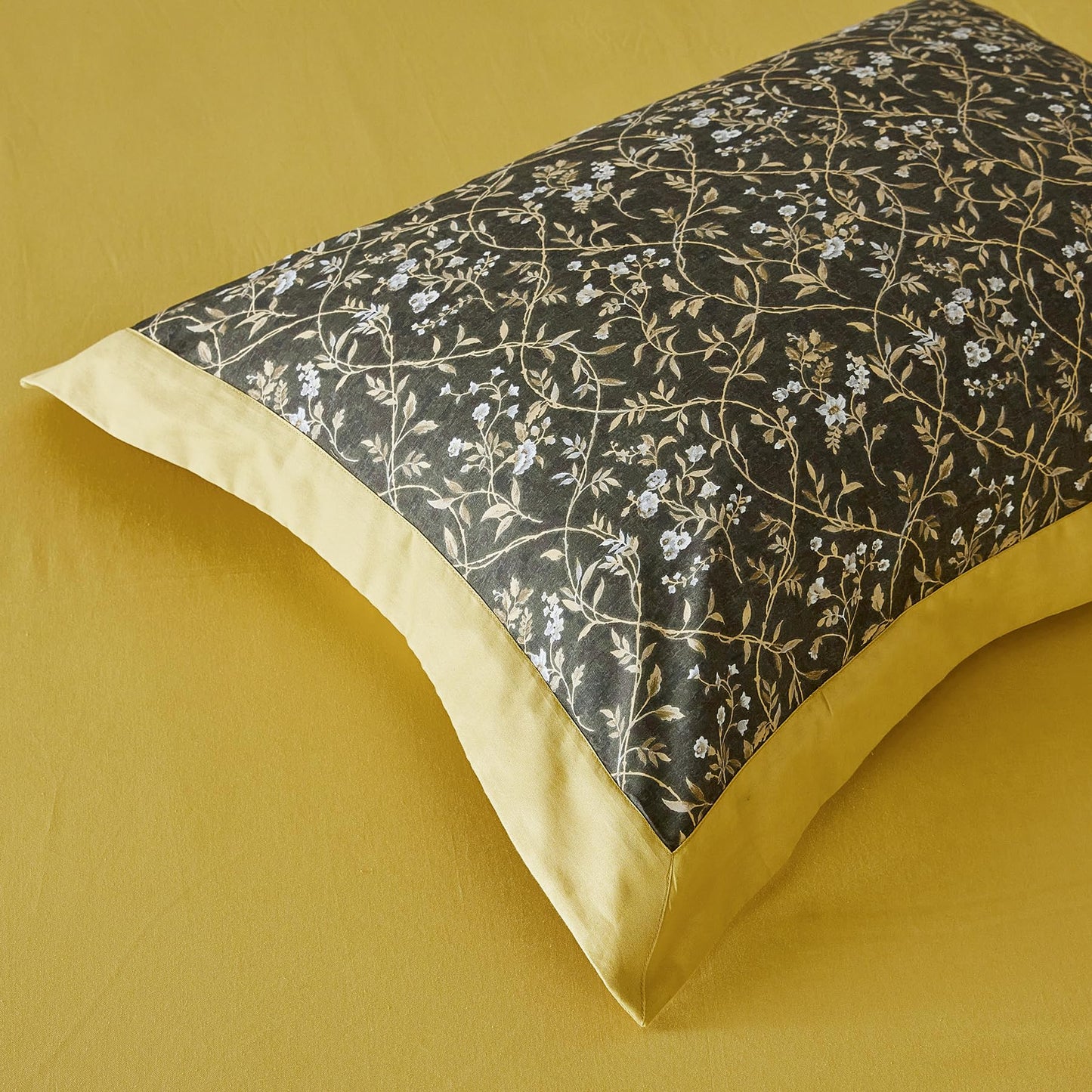 SUSYBAO Mustard Yellow Flower Duvet Cover Queen 100% Cotton 3 Pcs Set 1 Boho Vine Botanical Patterned Duvet Cover with Zipper Ties 2 Pillow Shams Decorative Hemmed Bohemian Floral Bedding Set Soft