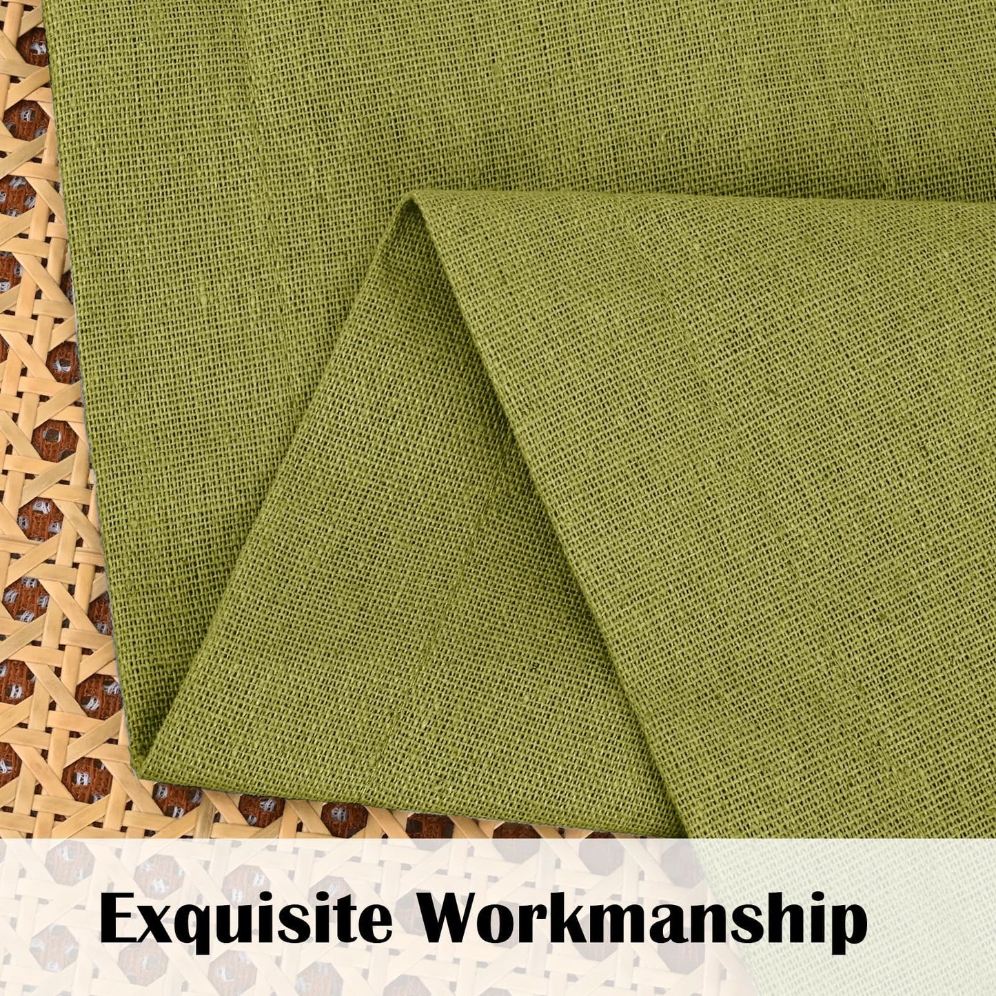 FRAMICS Farmhouse Valance Curtains, Boho Cotton Linen Kitchen Valance, Fresh Green Rustic Button Window Valances for Kitchen Bathroom, Rod Pocket Valances for Windows, Fresh Green, 52 x 18 Inch