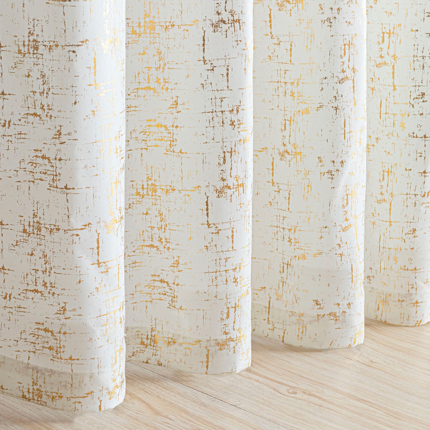Taisier Home Gold Foil Print Linen Textured Curtains Geometric Dots Pattern Design Curtains for Nursery Toy Room Thermal Insulated Window Treatment 2 Panels 63" L,Off White and Gold Drapes Print