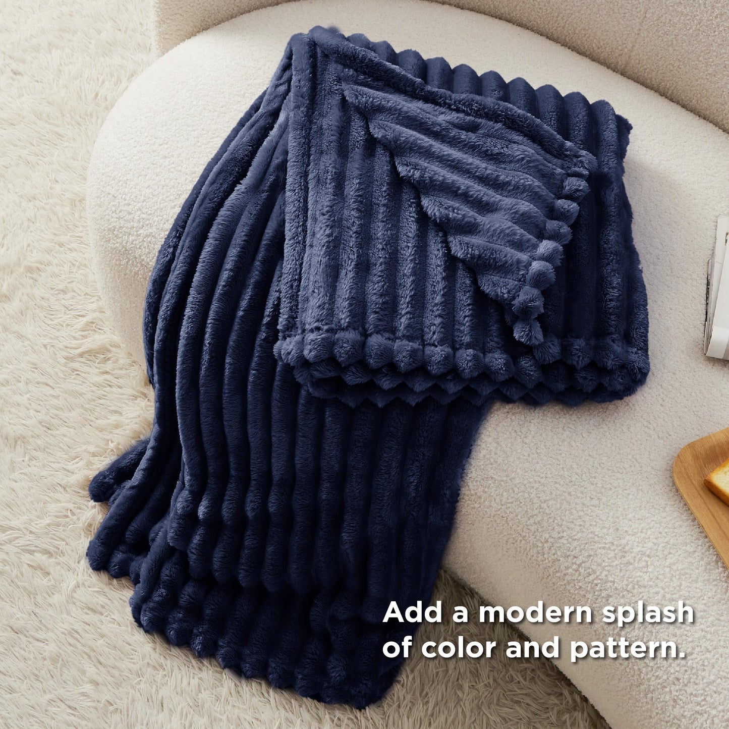 Bedsure Navy Blue Fleece Blanket & Throw Pillow Covers Navy Blue