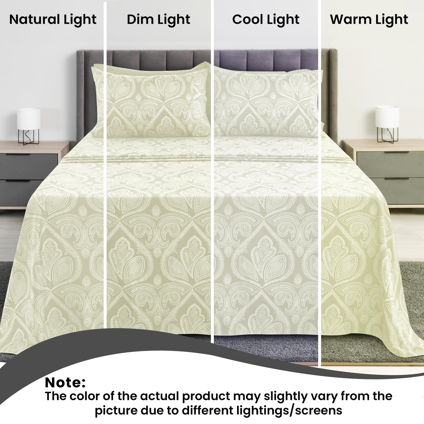 Ultra Soft Wrinkle-Free Microfiber Paisley Twin XL Sheet Set, Cute Floral Pattern Boho Print – 16" Deep Pocket Fitted Sheet, Flat Sheet & 2 Pillowcases, Breathable, OEKO-TEX - Ivory