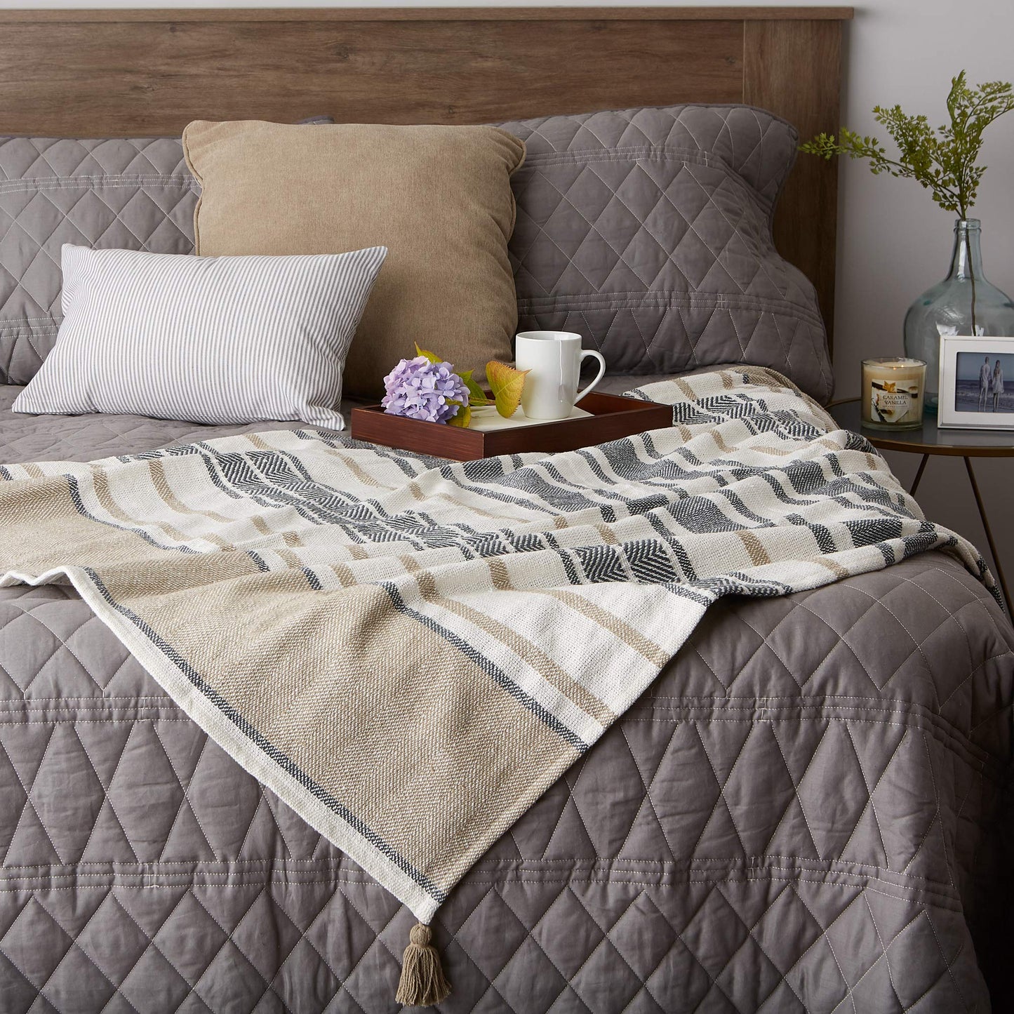 DII New Traditional, 2-Tone Chevron Stripe Throw, 50x60, Stone