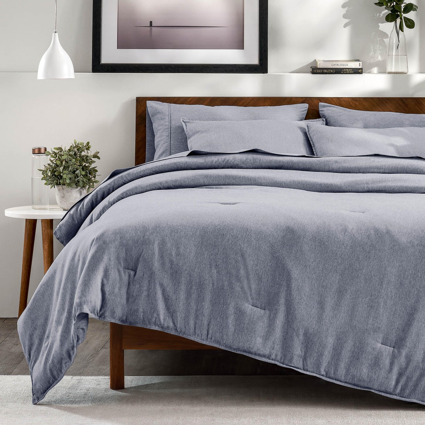 Bare Home Bed-in-A-Bag 7 Piece Comforter & Sheet Set - King - Goose Down Alternative - Ultra-Soft 1800 Premium - Bed Set - Cationic (King, Heathered Midnight Blue)