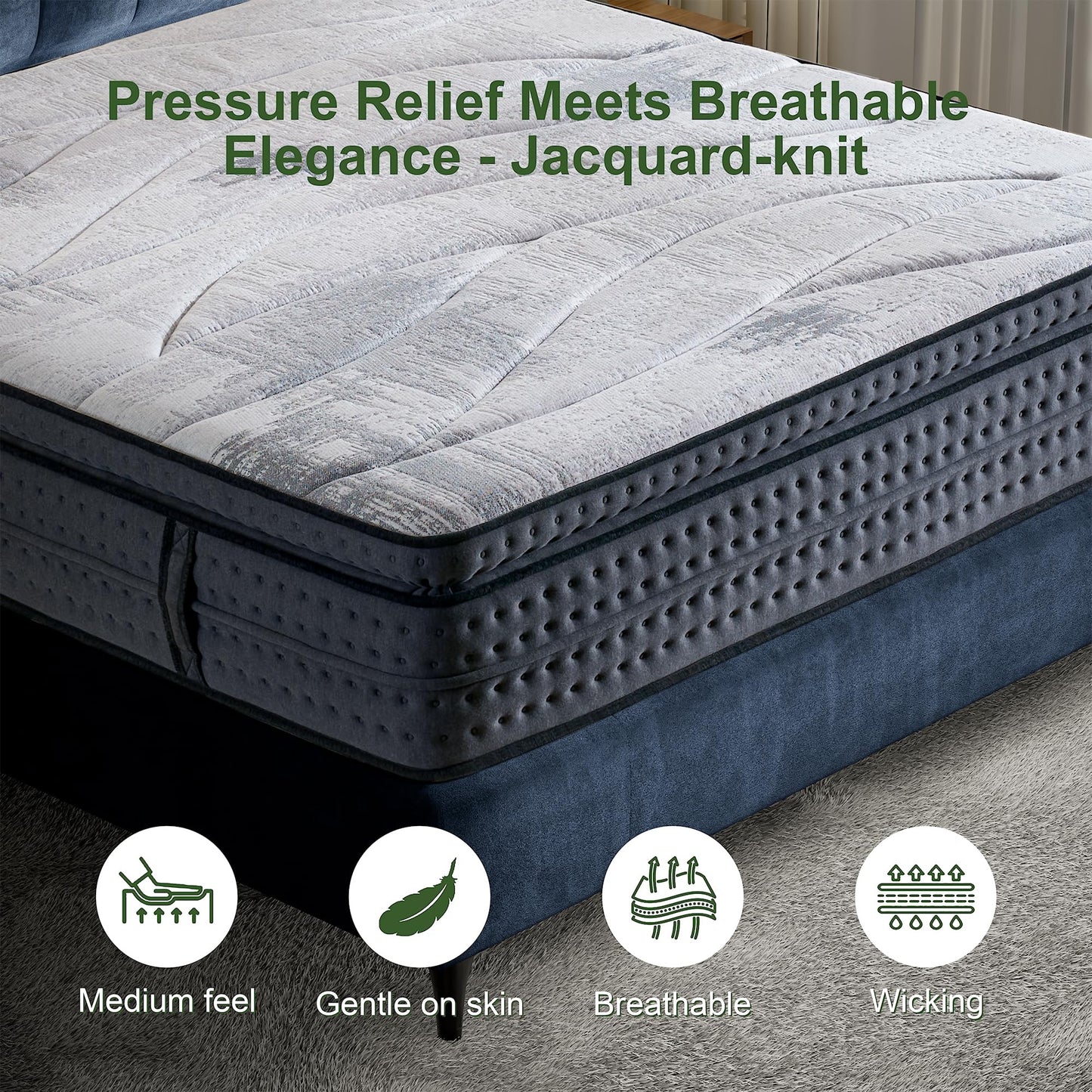 SURLUNKEYS Queen Mattress Medium Plush - 14 Inch Memory Foam Hybrid Mattress Strong Edge Support Without Motion Transfer for Deep Sleep, Grey
