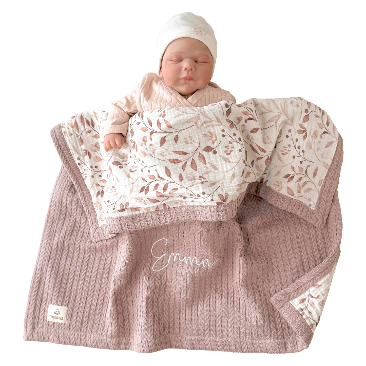 Mouliss Personalized Baby Blanket with Name – Handmade 100% Organic Cotton Newborn Gift | Custom Knit Blanket for Boys, Girls, Kids & Baby Showers
