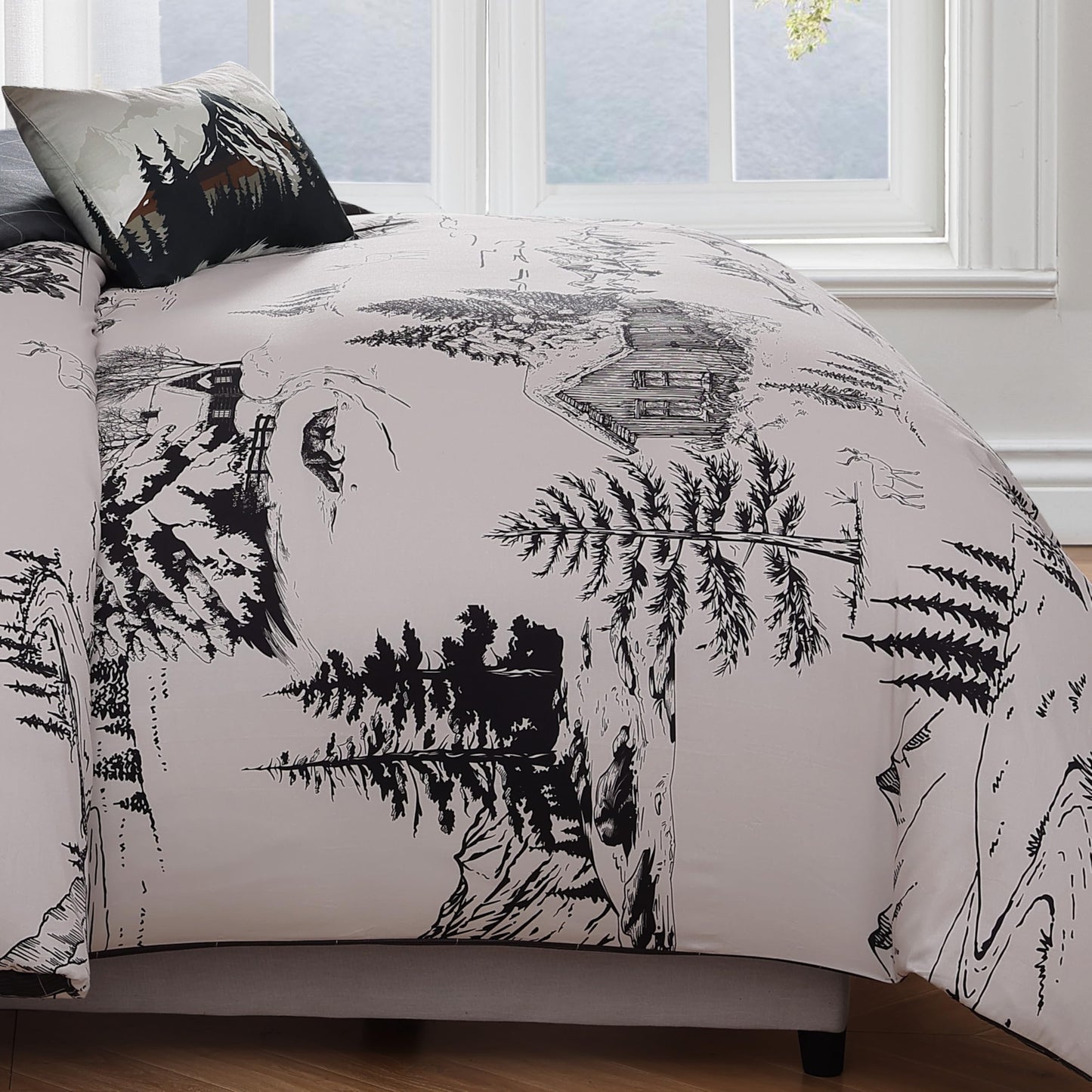 Bebejan Rocky Mountains 5 Piece Comforter Set, 100% Cotton Sateen, 220 Thread Count, Ivory Reversible Bedding Comforter Set, 1 Comforter, 2 Shams & 2 Pillows (King/Cal King)