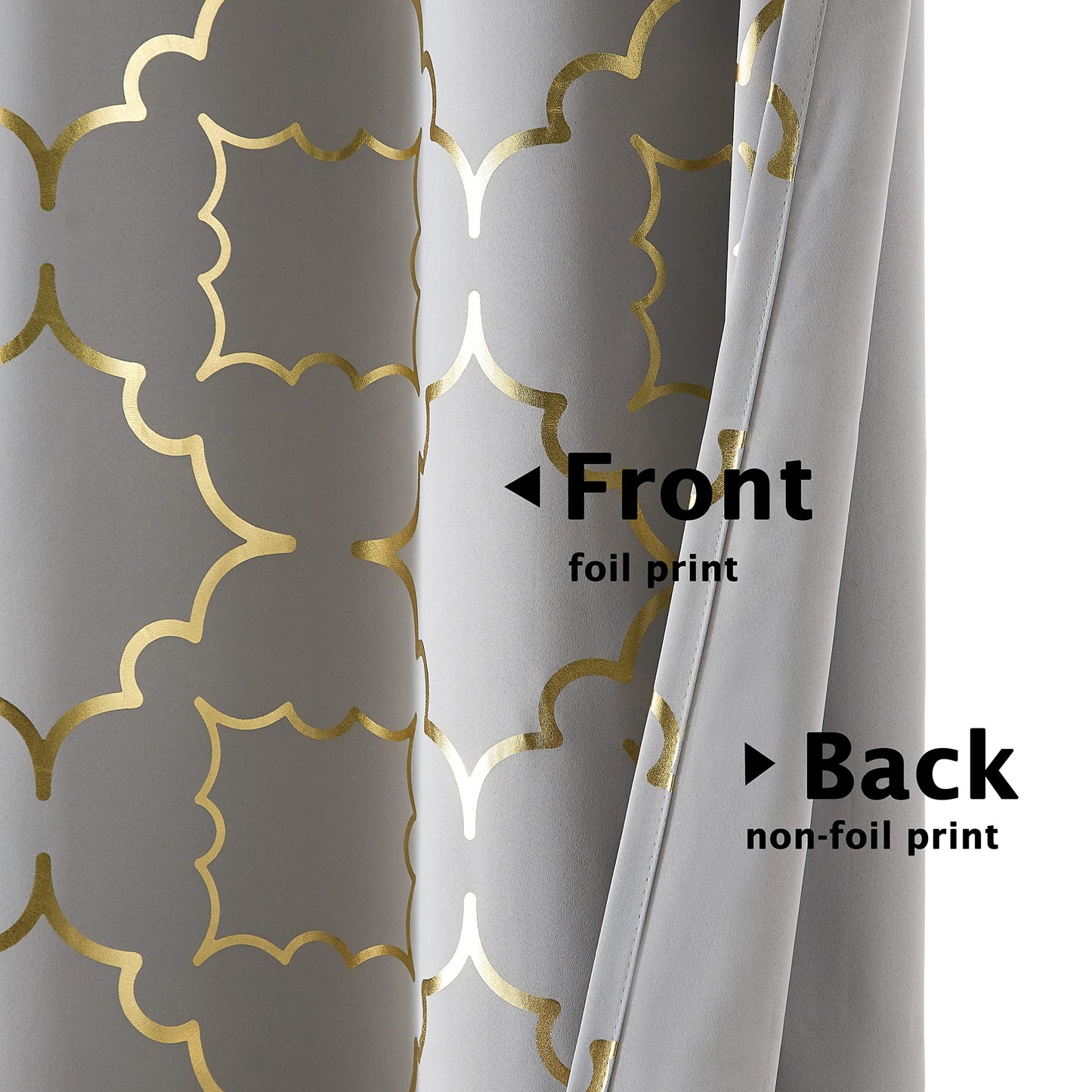 Purainbow Grey Blackout Curtains for Bedroom 90 Inch Long with Gold Foil Moroccan Panels Energy Efficient Drapes for Living Room Decor, Thermal Insulated Window Treatments Grommet Top, 2 Panels