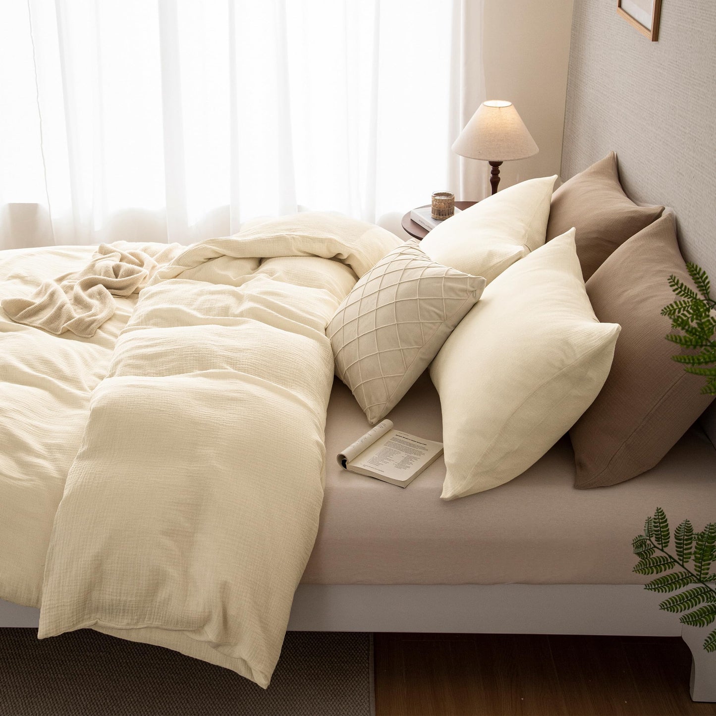 AGSIT Muslin Duvet Cover 100% Washed Cotton, King Size Duvet Cover Set Linen Like, Minimalist Soft Comforter Cover 3 Pieces, Lightweight Gauze Duvet Cover with 2 Pillowcases, 90”x104”, Cream White