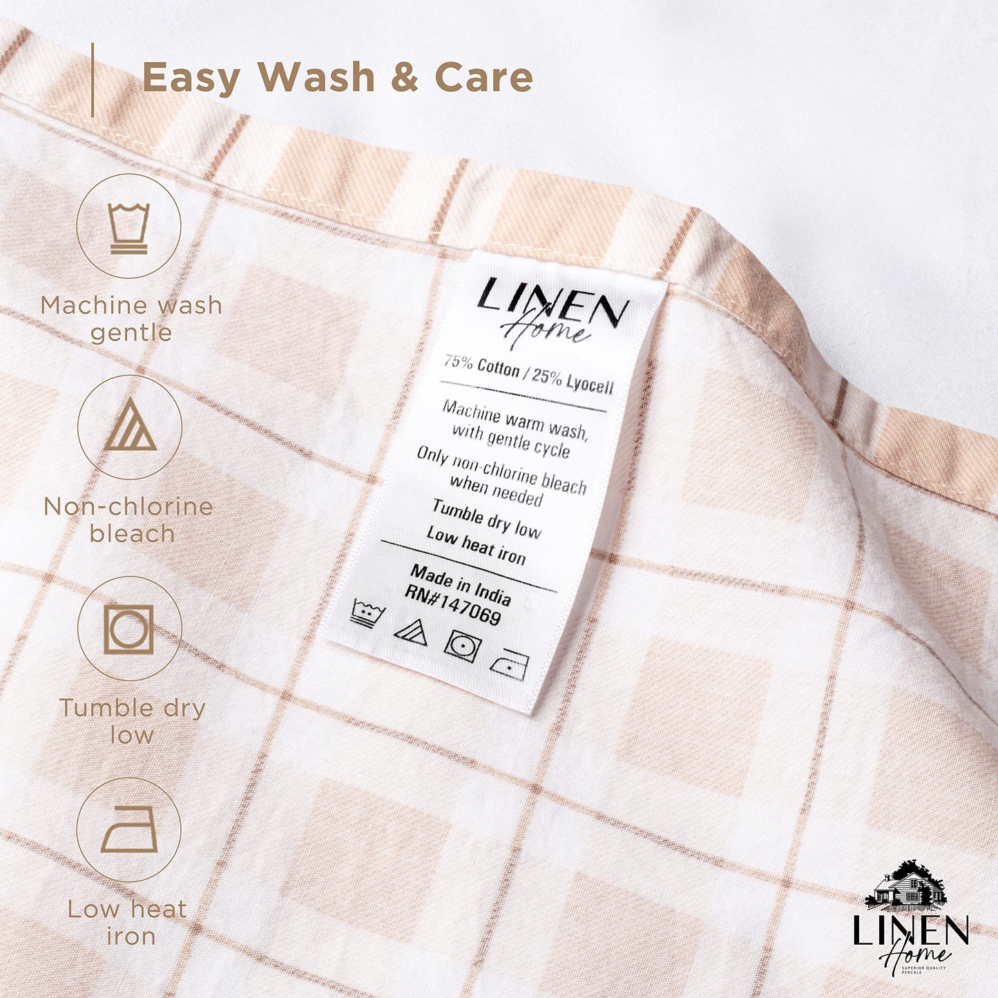 Linen Home Cotton Lyocell Blend Percale Sheet Set Queen Size - 4 Piece Deep Pocket Bedding, Pre-Washed & Shrunk, Crisp Cooling Fabric, Fade-Resistant, Hotel Luxury, Wrinkle-Free - Polka Cedar Wood
