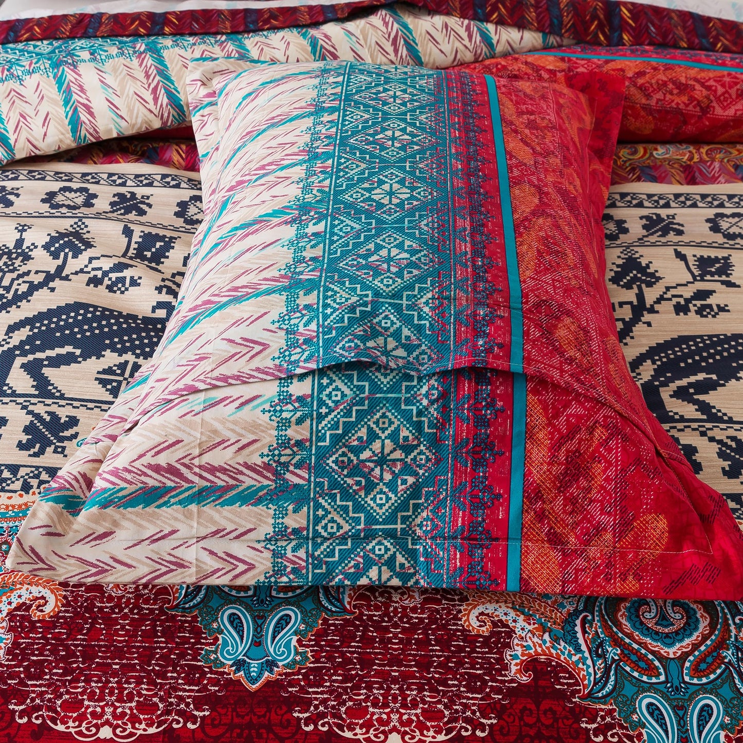 FADFAY Exotic Boho Duvet Cover Set King/California King 100% Brushed Cotton Soft Bohemian Bedding Paisley Ethnic Colorful Bedding Reversible Tribal Zipper Bed Comforter Cover + 2 Pillowshams, 3Pcs