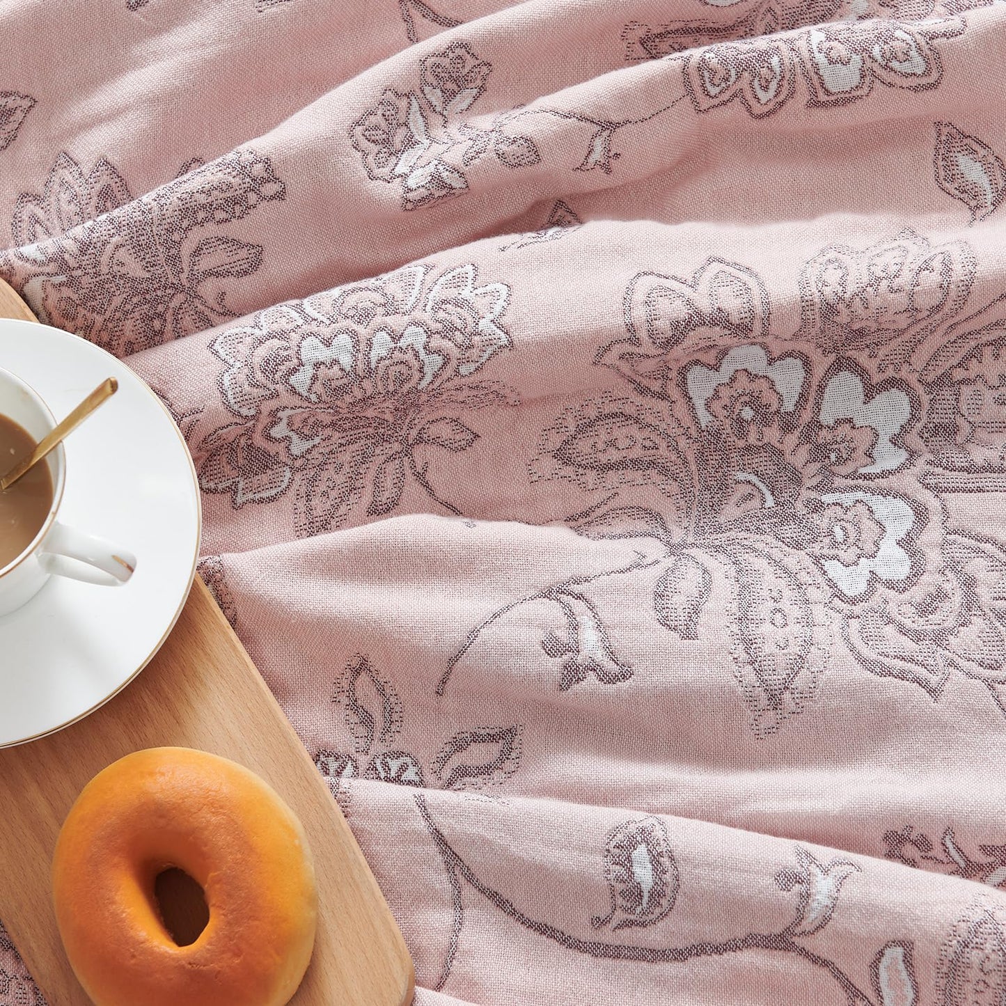 jinchan Boho 100% Cotton Muslin Twin Size 50x60 Inches Blanket Lightweight 4-Layer Quilted Soft Pink Red Floral Throw Blanket Reversible Comfy Flower Breathable All Seasons Couch Bedroom Decor