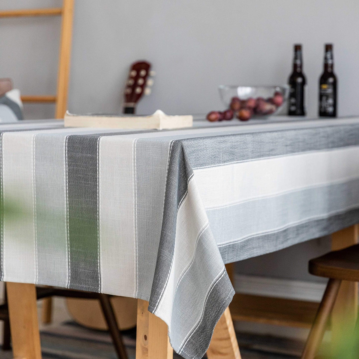 Home Brilliant Square Tablecloth 52x52, Striped Table Cover for Kitchen, Cotton Linen Table Cloth for Indoor Outdoor Picnic(52 x 52 Inch, Dark Grey)