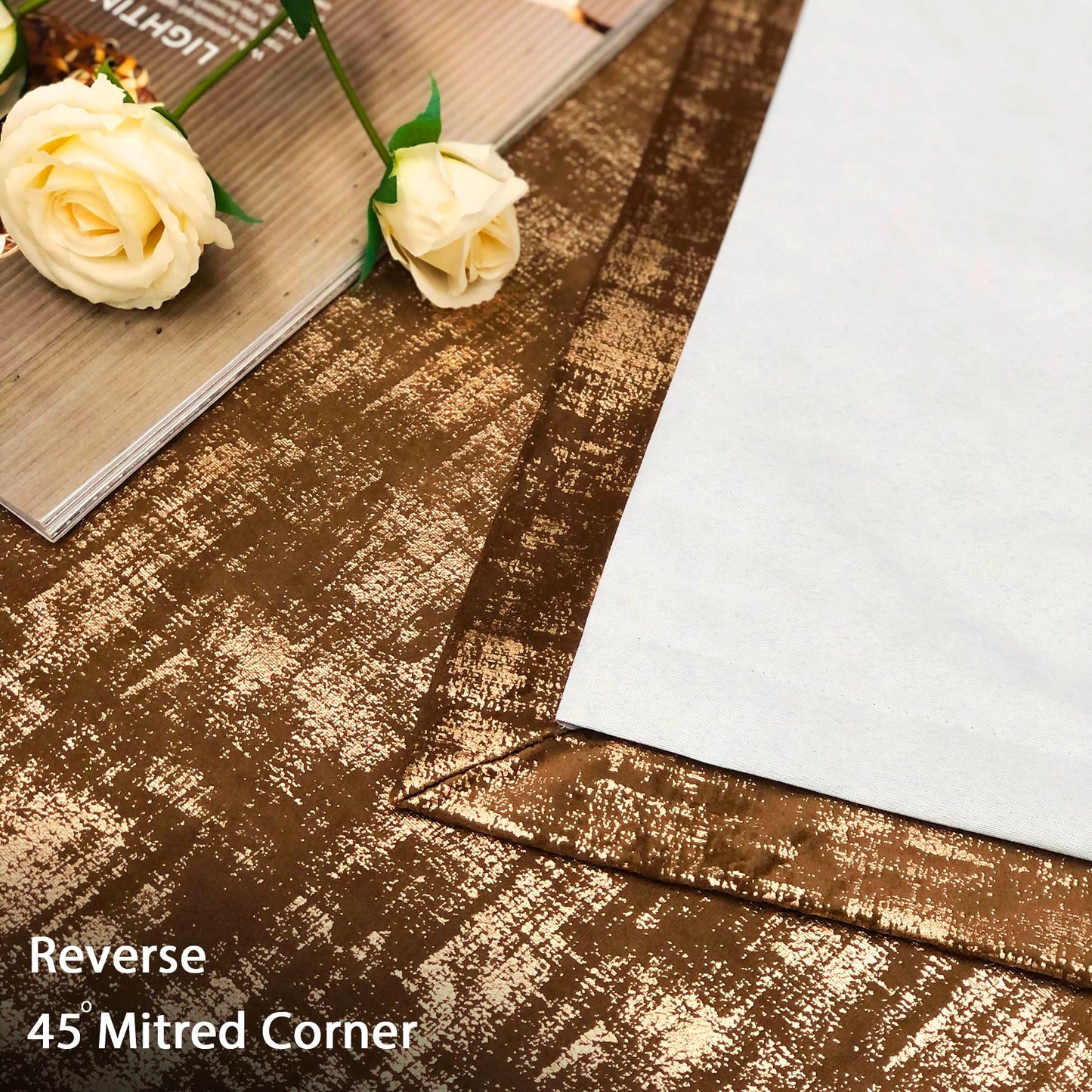 always4u 100% Blackout Soft Velvet Curtains for Bedroom Living Room Thermal Energy Saving 84 Inches Long Luxury Gold Foil Print Drapes 2 Panels Caramel