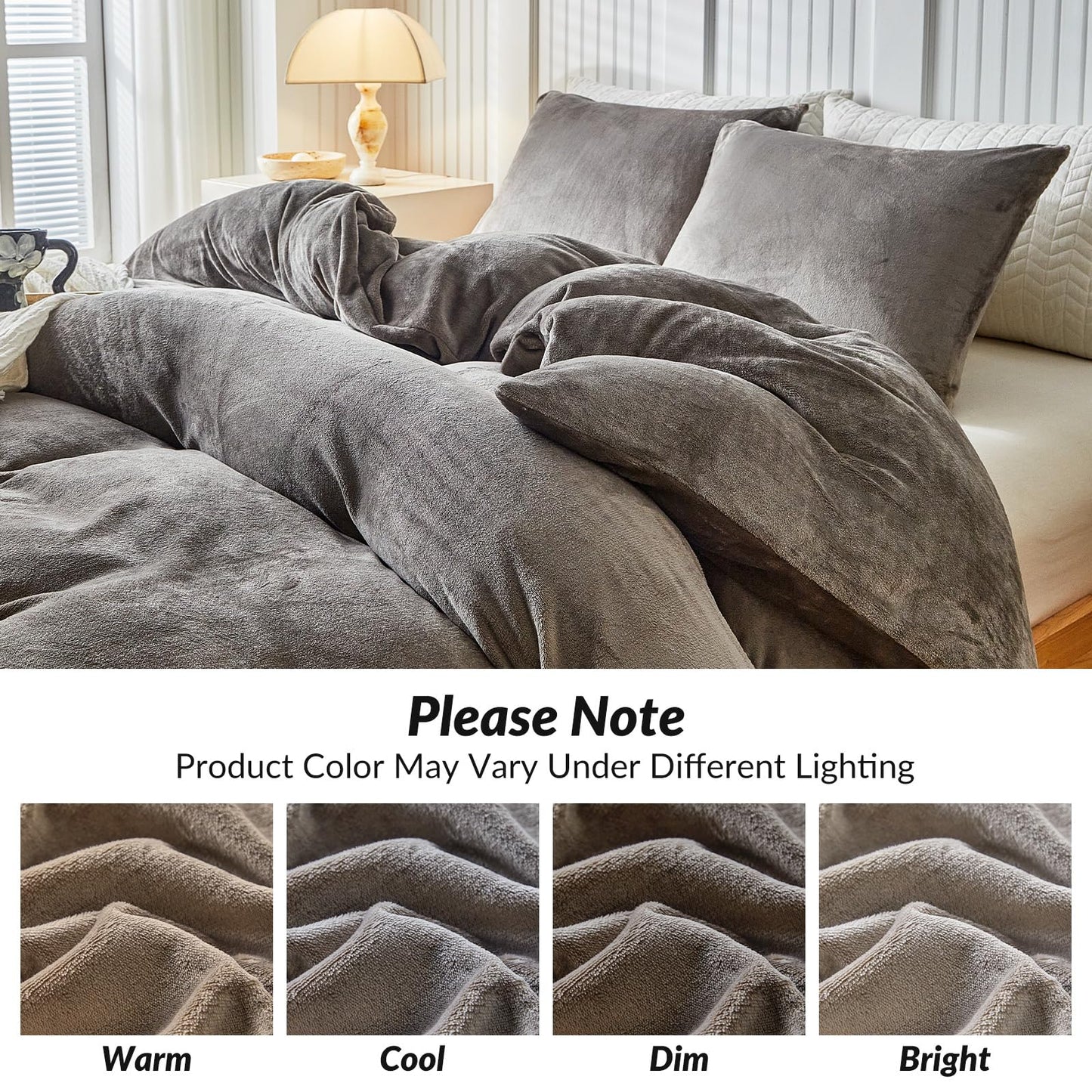WARMDERN Khaki Velvet Duvet Cover Set Queen Size, Luxury Milk Velvet Bedding Duvet Cover with Zipper Closure, 3pcs Ultra Soft Duvet Covers for All Seasons, 90" x 90", Light Khaki