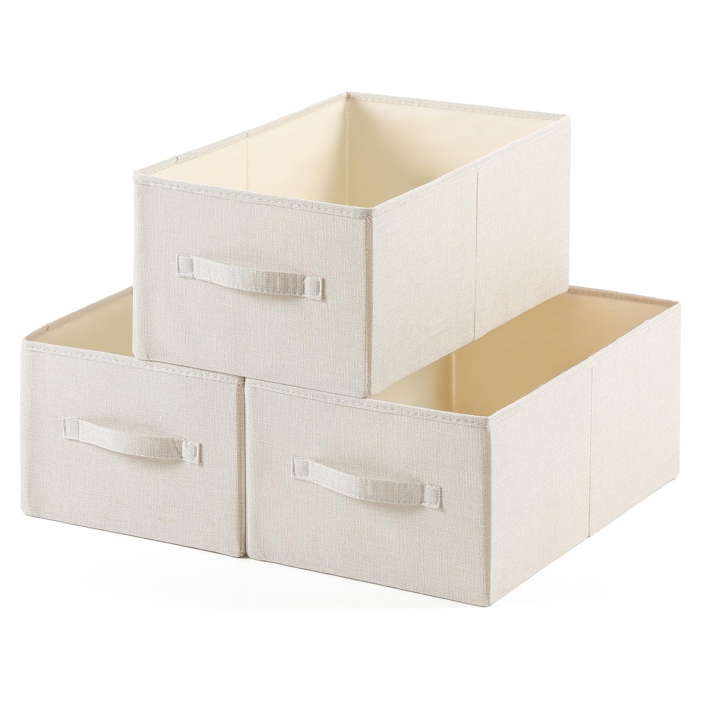 tulinstiraga Linen Folding Storage Bins, 3 Pack Large Storage Baskets, Washable, Clothing Storage Bins with Handle, Closet Organizer for Storage Sweater,Sheets(Beige, 18½"x11 x8½)