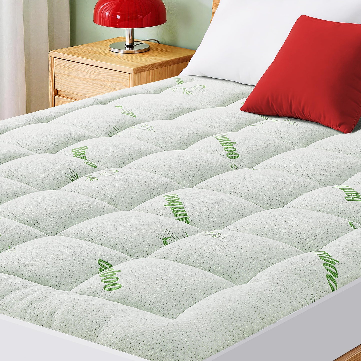Mattress Pad Queen Size, Cooling Pillow Top Mattress Topper, Ultra Soft Viscose Made from Bamboo, Breathable for Hot Sleepers, Deep Pocket 8"-20", Green