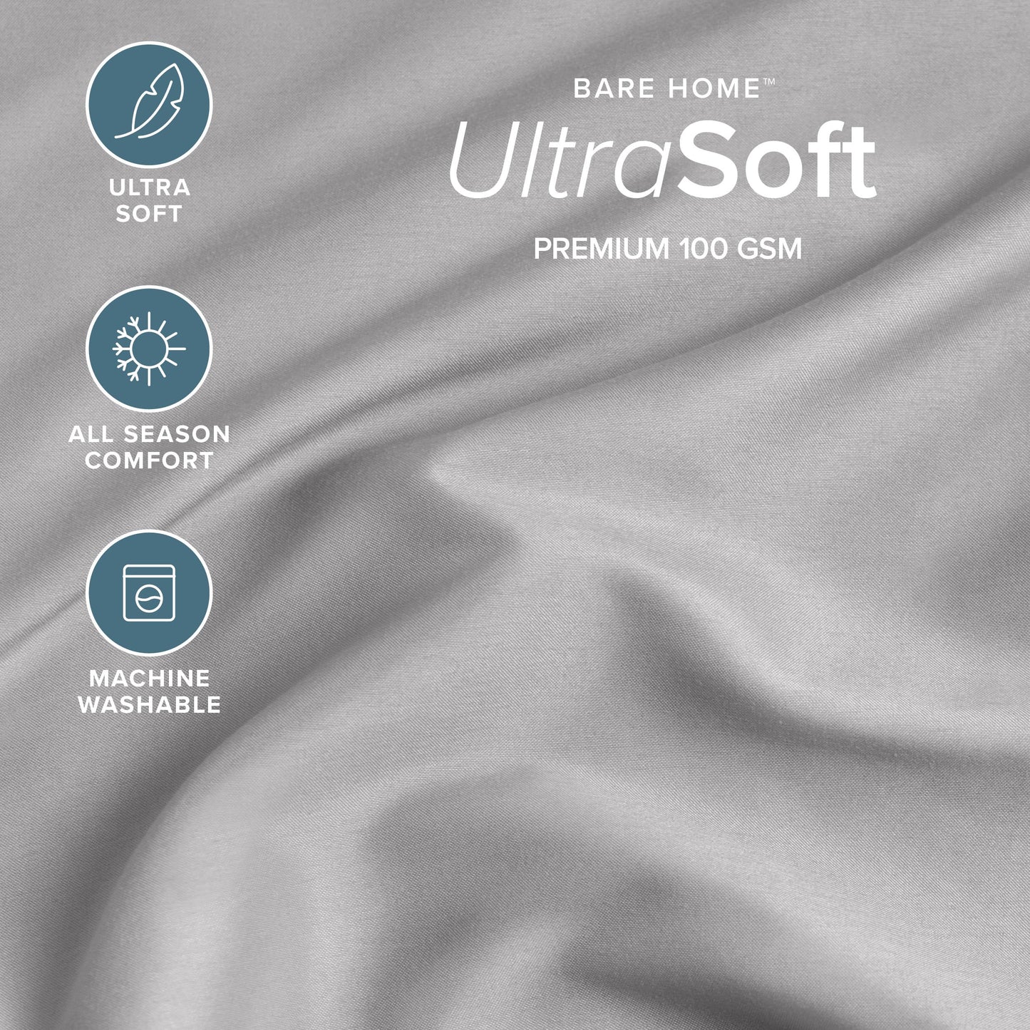 Bare Home Full Fitted Sheet - Extra Deep Pocket Fitted Sheet - Premium 1800 Microfiber - Ultra-Soft Wrinkle Free - Full Deep Pocket Bottom Sheets (Full - 11" to 22" Pocket, Light Grey)