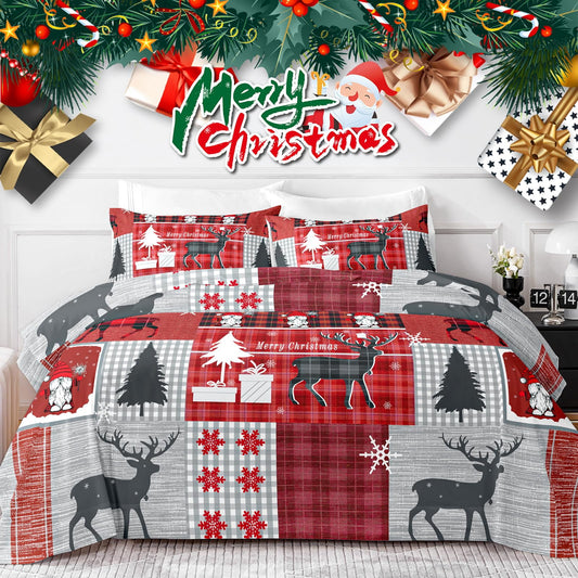HCORA Christmas King Size Sheets Set, Luxury 1800TC Hotel Quality Double Brushed Microfiber Deep Pocket Bed Sheets, Ultra Soft, Breathable, 4PC, King