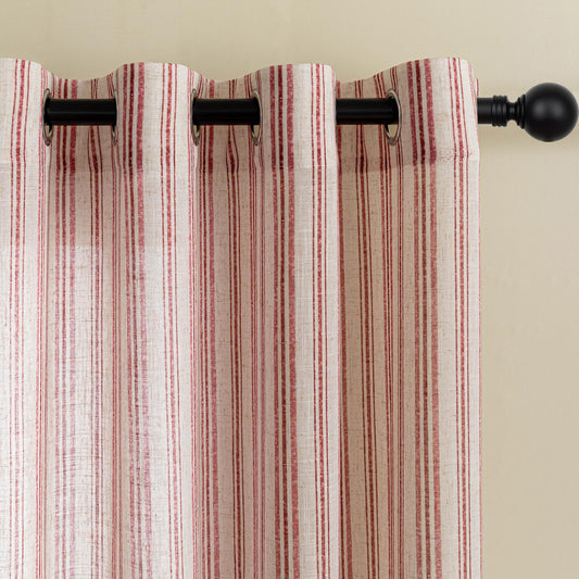 MYSKY HOME Red Striped Printed Curtains 63 Inches Long Girls Curtains for Bedroom Ticking Stripe Pinstripe Patterned Linen Blend Light Filtering Cottage Core Drapes, Grommet, 2 Panels, 52" Wide