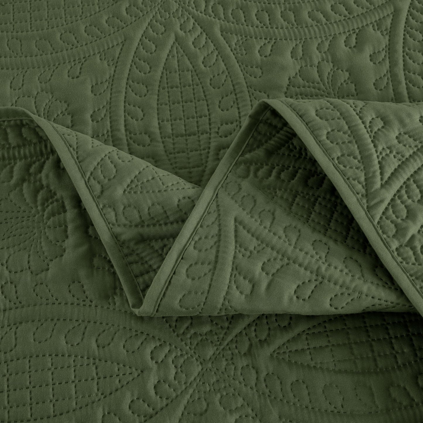Chezmoi Collection Austin King Oversized Bedspread Set, 3-Piece Pinsonic Quilted Lightweight Microfiber Bedspread Coverlet, Olive Green