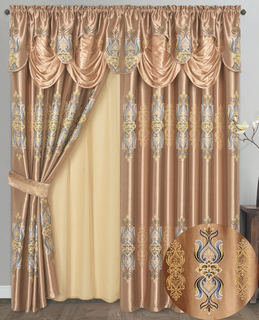 GOHD Regal Regalia Jacquard Blackout Curtains,Set of 2 Panels,W60”*L86,80% Light Blocking Window Drapes with Gold Floral Pattern, for Bedroom Living Room,Bronze
