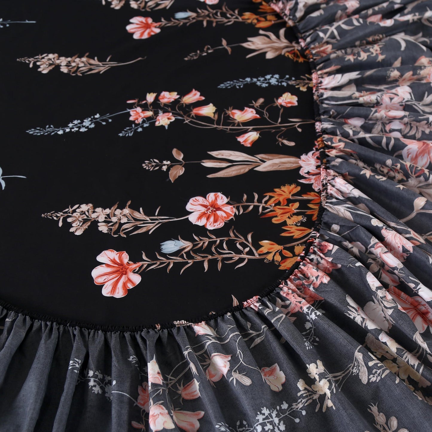 MAG 3pcs Black Floral Full Bed Sheet,Microfiber Flower Boho Fitted Sheets with 1 Fitted Sheet and 2 Pillowcases,14 Inches Deep (Black, Full)