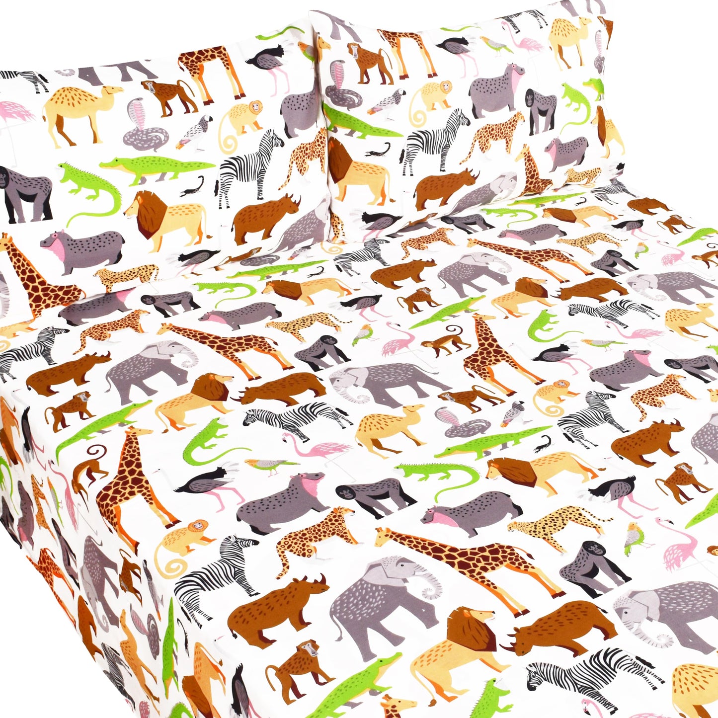 J-pinno Jungle Animals Leopard Zebra Elephant Snake Full Sheet Set Kids Boys Bedroom Decoration Gift, 100% Cotton, Flat Sheet + Fitted Sheet + Pillowcillowcase Bedding Set (15, Full)