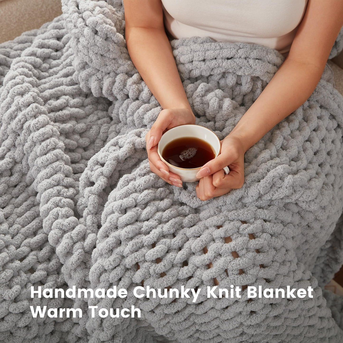 SLEEP ZONE Chunky Knit Throw Blanket for Couch, Throw Blankets for Bed - Hand Made Cozy Soft Large Rope Knot Heavy Blankets Home Decor (Grey, 50x60in)