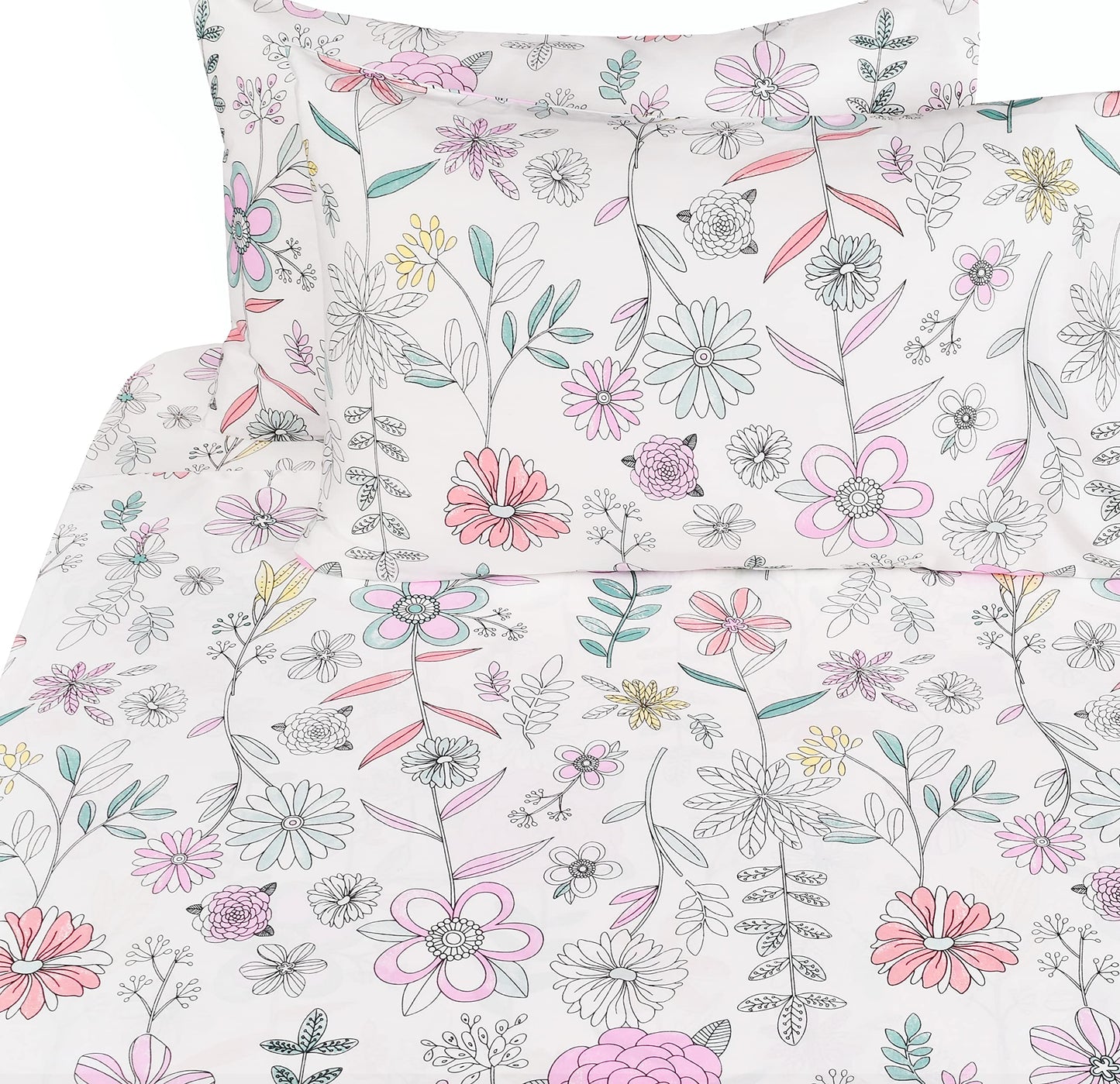 J-pinno Painting Flower Plant Cute Cozy Fun Full Sheet Set for Kids Girls Children 100% Cotton Flat Sheet + Fitted Sheet + Pillowcase Bedding Set (Flower, Full)