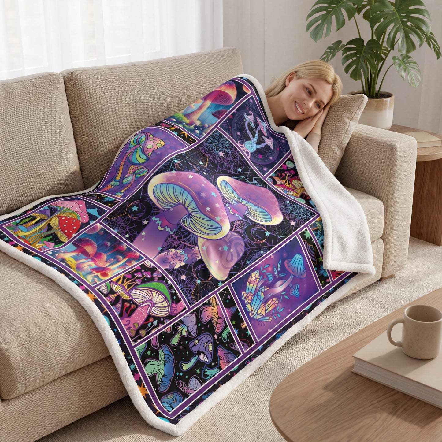 Mushroom Blanket Gifts for Women Fleece Sherpa Throw Blanket Decor 50"x60"