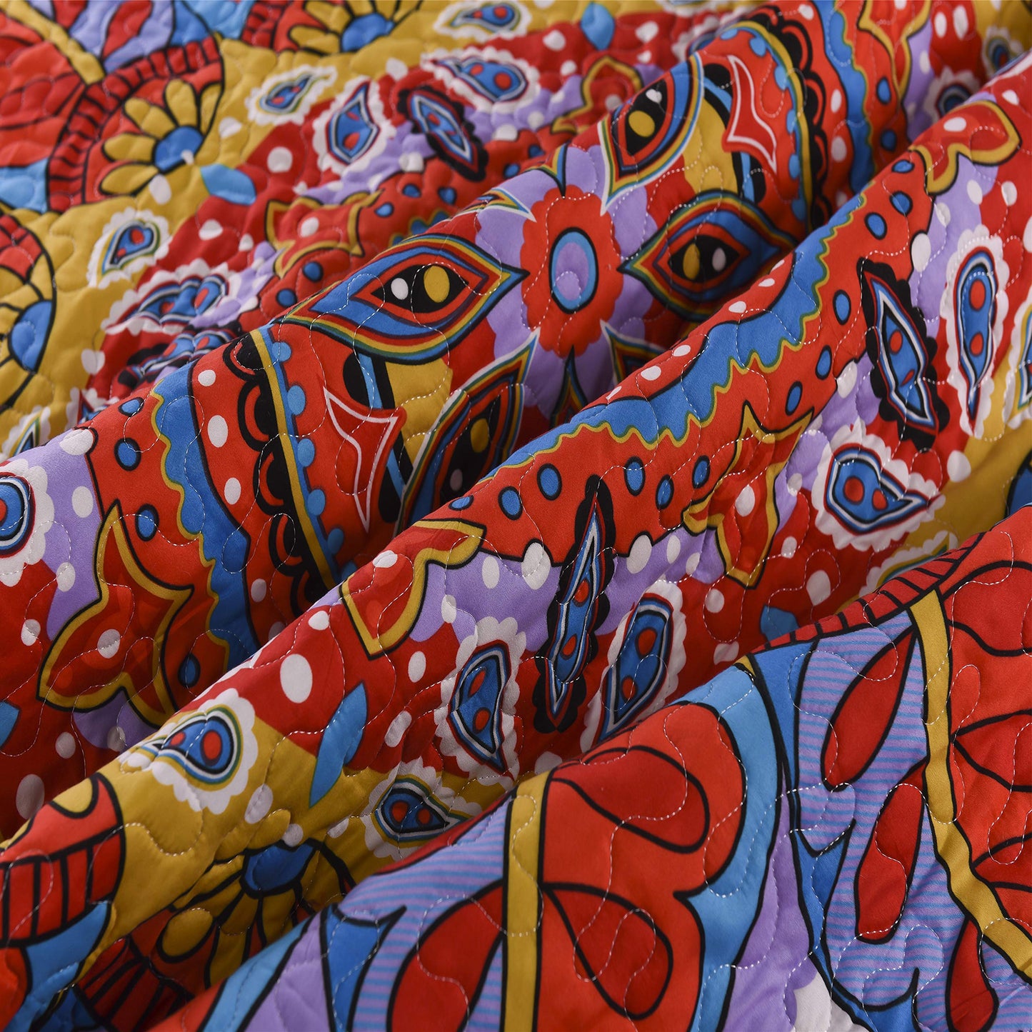 LAMEJOR Quilt Set Queen Size Boho 3-Piece Bedspread Coverlet Set Lightweight Mandala Pattern Reversible Microfiber Multicolor