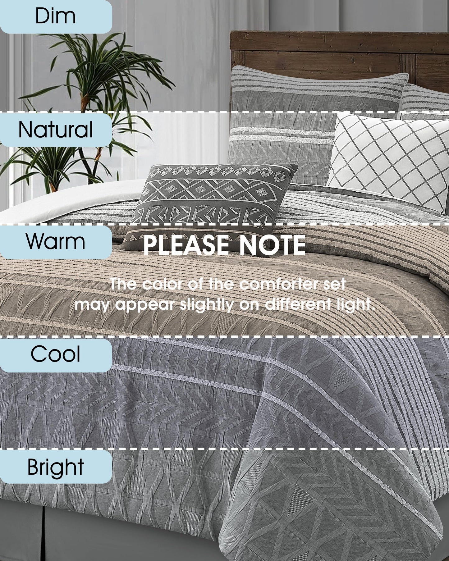 LANCO MODERN LIFESTYLE Cotton Comforter Set Queen, Gorgeous Geometric Jacquard, Grey Soft Lightweight Bedding Set for All Seasons, 6 Pieces with Bedskirt, Pillow Shams and Decor Pillows