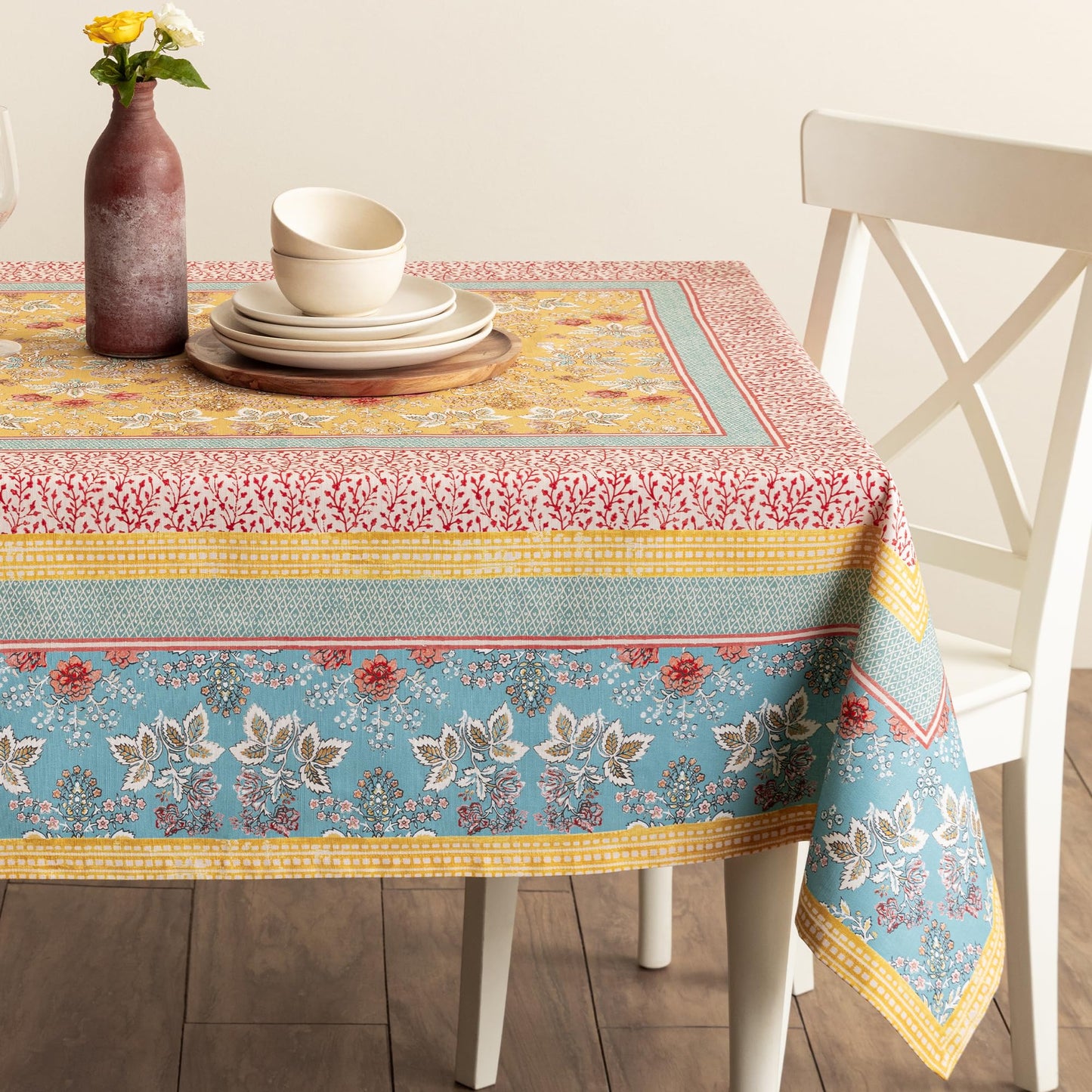 Maison d' Hermine Table Cloth Rectangle Table 100% Cotton 60 x 90 Inches Tablecloth Reusable Decorative for Dining Kitchen Room Farmhouse Party Home Hotel Restaurant Spring Summer - Marquise