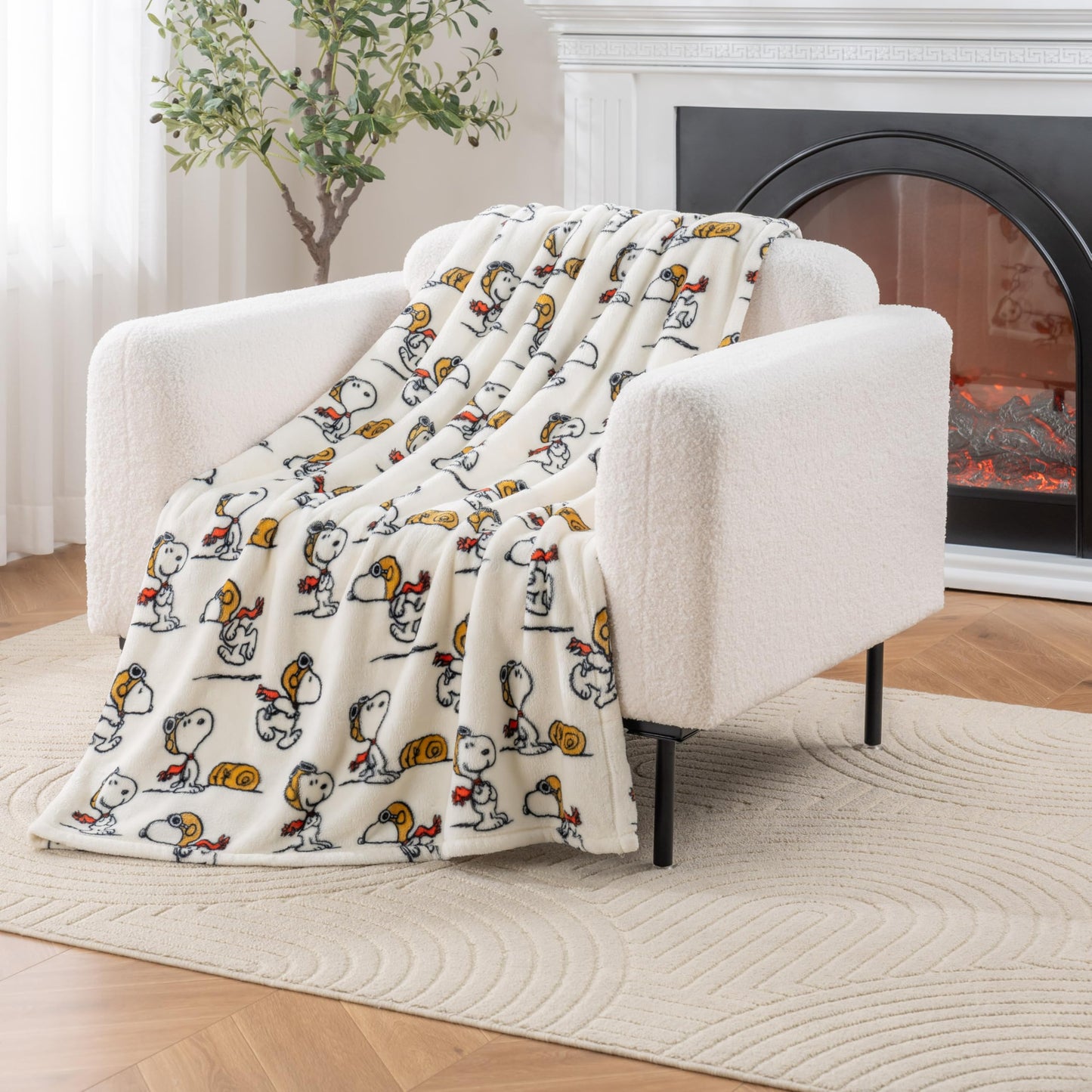 Berkshire Blanket Peanuts® VelvetLoft® Cute Character Snoopy Plush Throw Blanket,The Flying Ace,Throw 55 in x 70 in (Official Peanuts® Product)