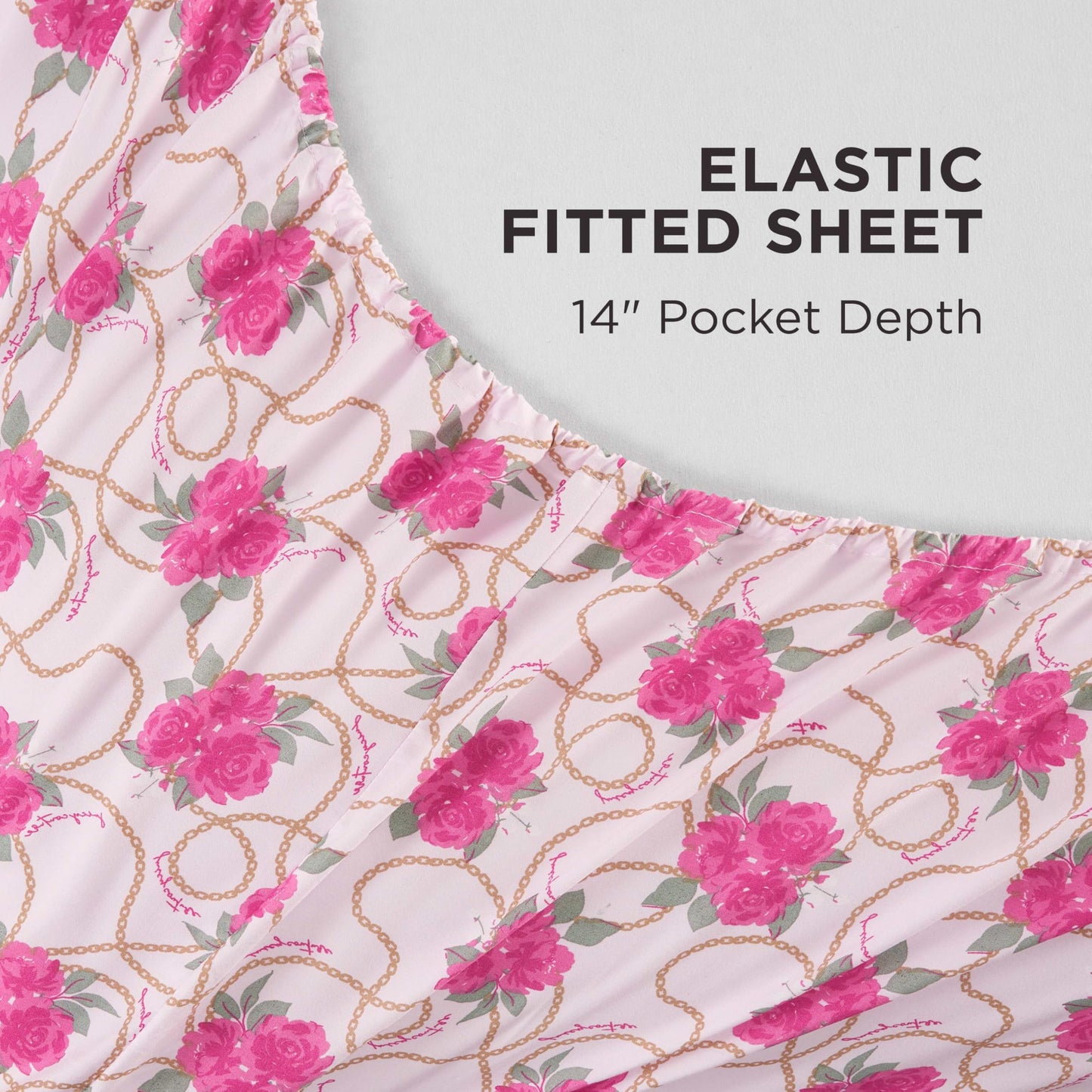 Juicy Couture Printed Microfiber 6-Piece King Sheet Set, Bianca Chain Floral Pink