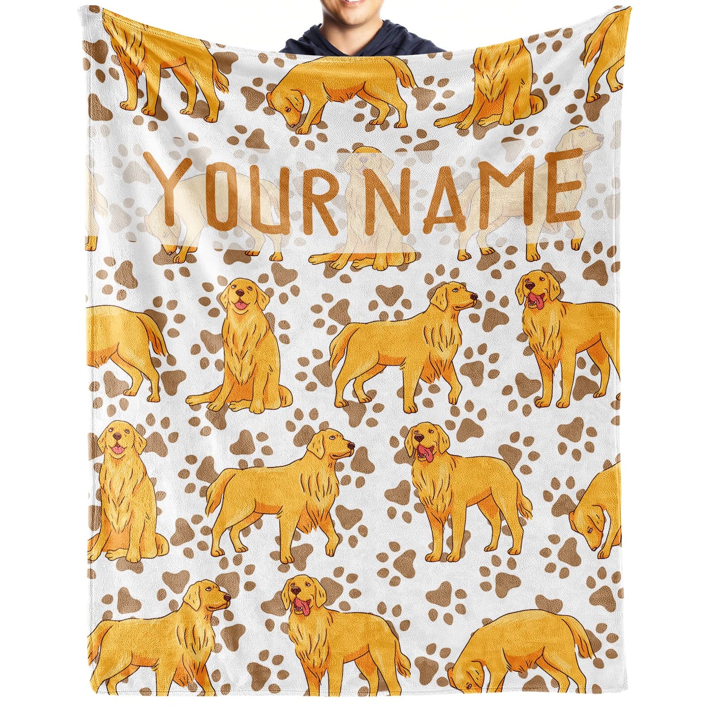 AIOMXZZ Personalized Golden Retriever Blanket Gifts with Text Name, 30"x40" Dog Pattern Flannel Fleece Throw Blanket Soft, Lightweight, Comfortable, Warm Golden Retriever Blanket for Adults Kids